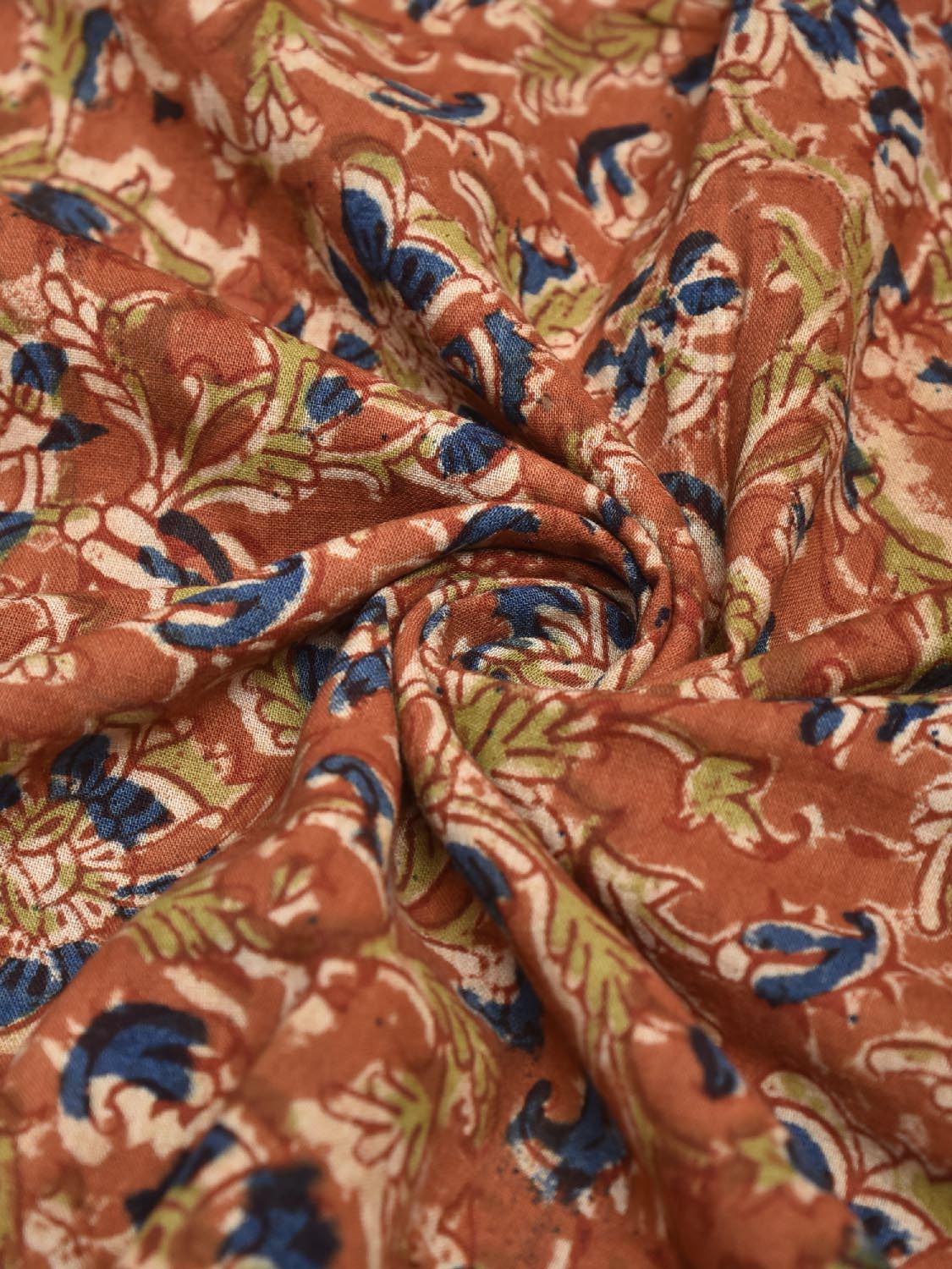 Red and Blue Kalamkari Block Print Cotton Blouse with Floral Design 1.2mt Length 35 Inches Width BL0060