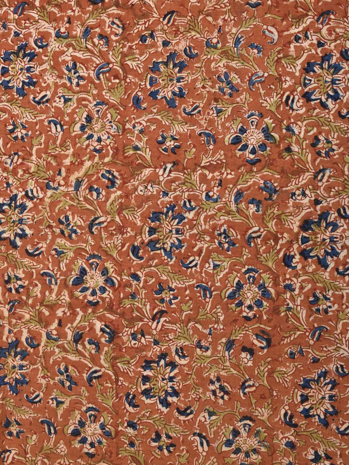 Red and Blue Kalamkari Block Print Cotton Blouse with Floral Design 1.2mt Length 35 Inches Width BL0060