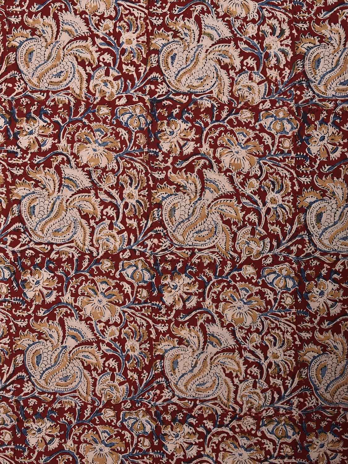 Dark Red and Cream Kalamkari Block Print Cotton Blouse with Floral Design 1.2mt Length 35 Inches Width BL0067