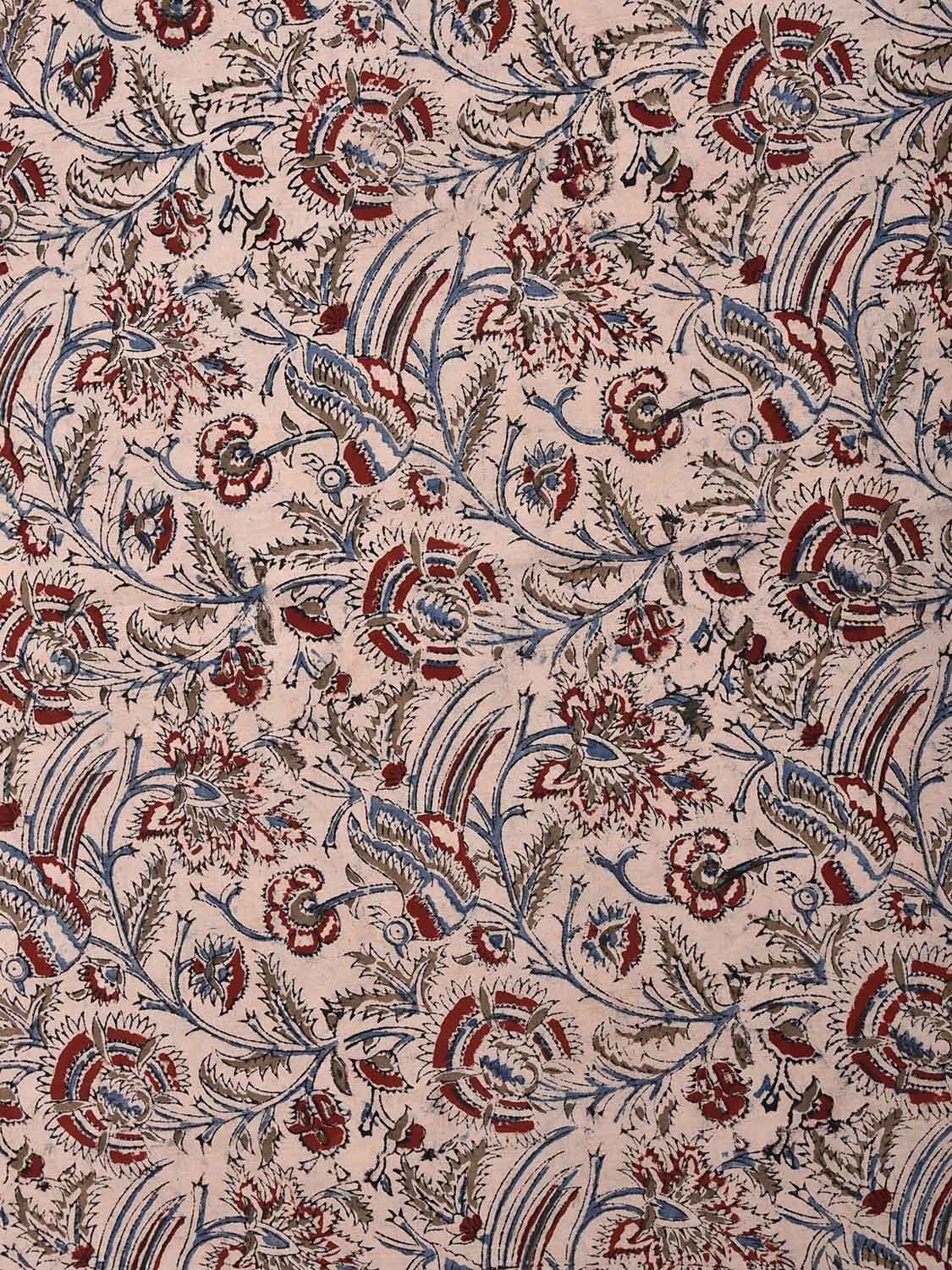 Cream Kalamkari Block Print Cotton Blouse with Flowers and Birds Design 1.2mt Length 35 Inches Width BL0069