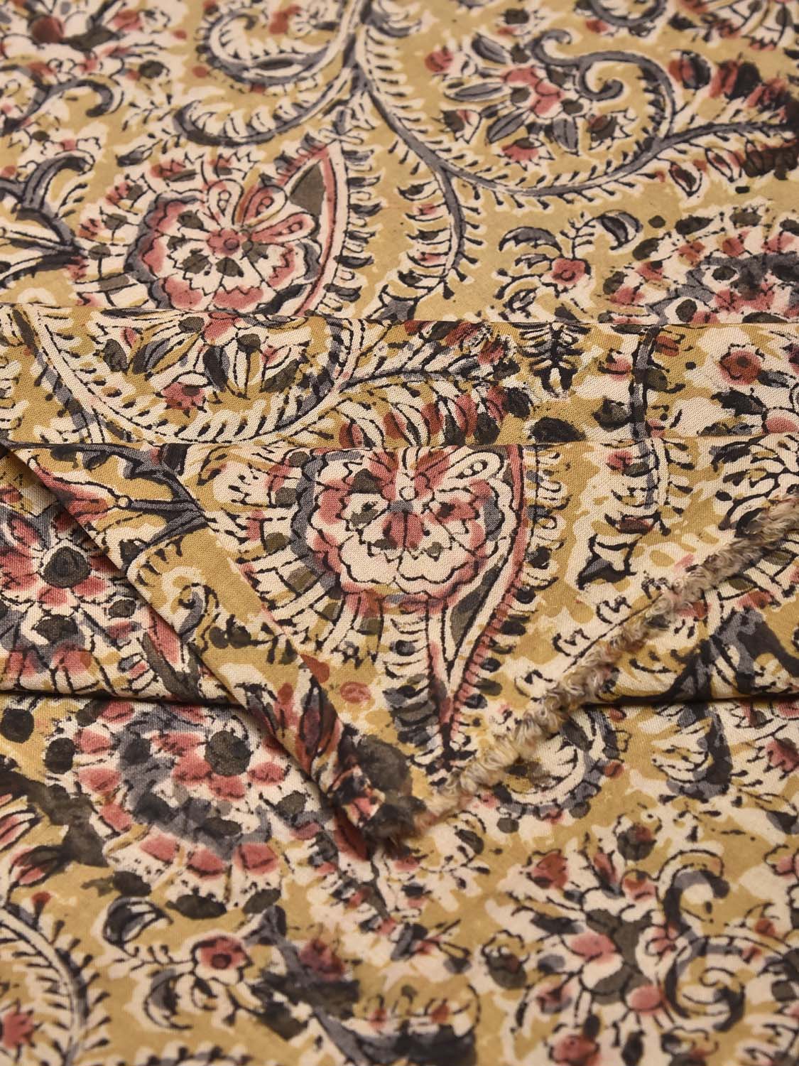 Mustard Kalamkari Block Print Cotton Blouse with Floral Design 1.2mt Length 35 Inches Width BL0070