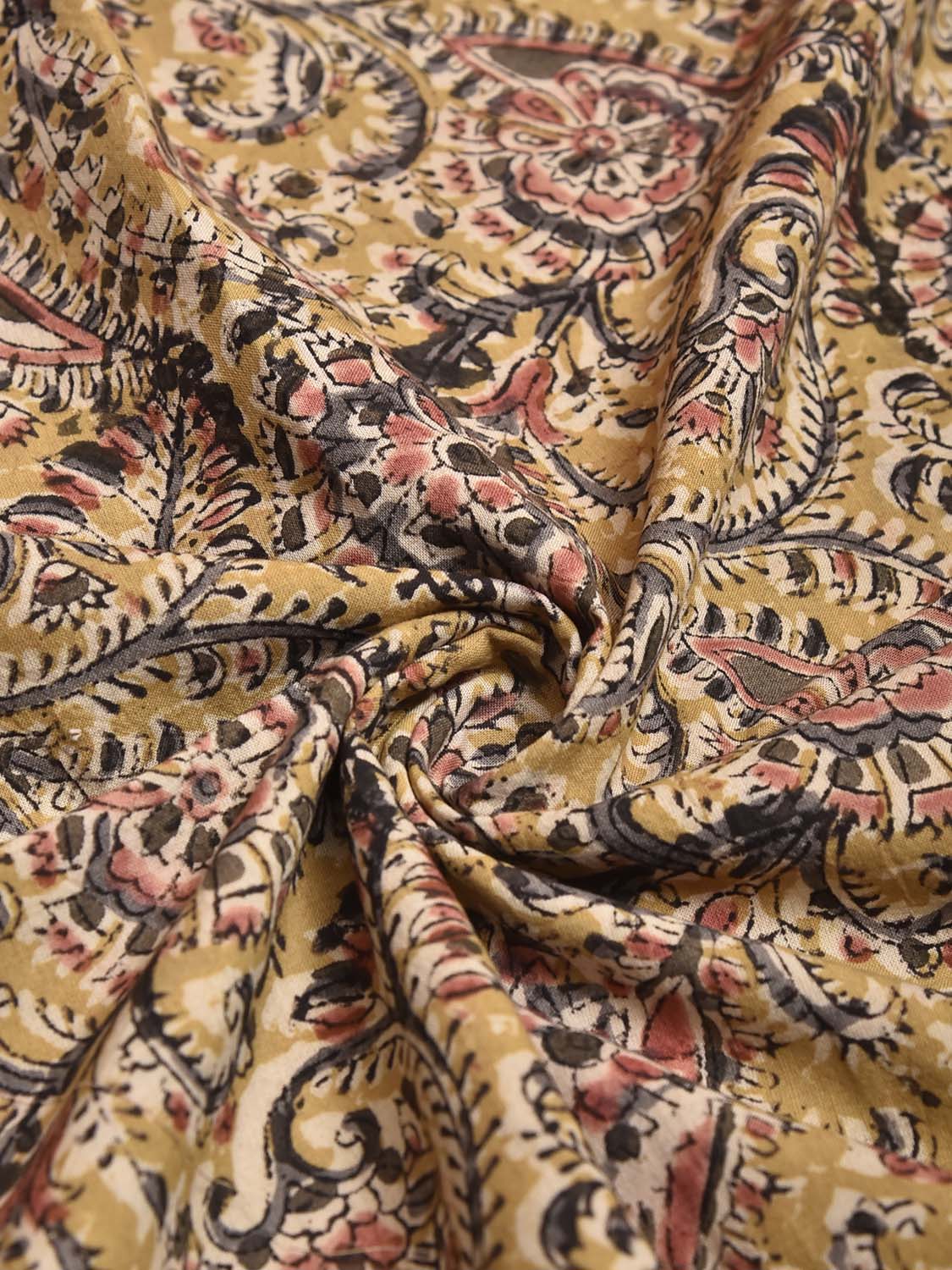 Mustard Kalamkari Block Print Cotton Blouse with Floral Design 1.2mt Length 35 Inches Width BL0070