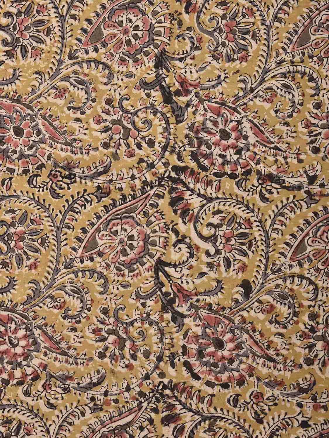 Mustard Kalamkari Block Print Cotton Blouse with Floral Design 1.2mt Length 35 Inches Width BL0070