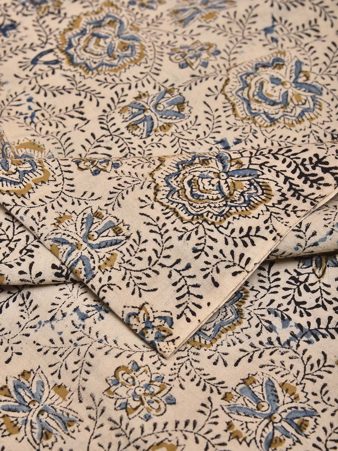 Cream Kalamkari Block Print Cotton Blouse with Floral Design 1.2mt Length 35 Inches Width BL0073