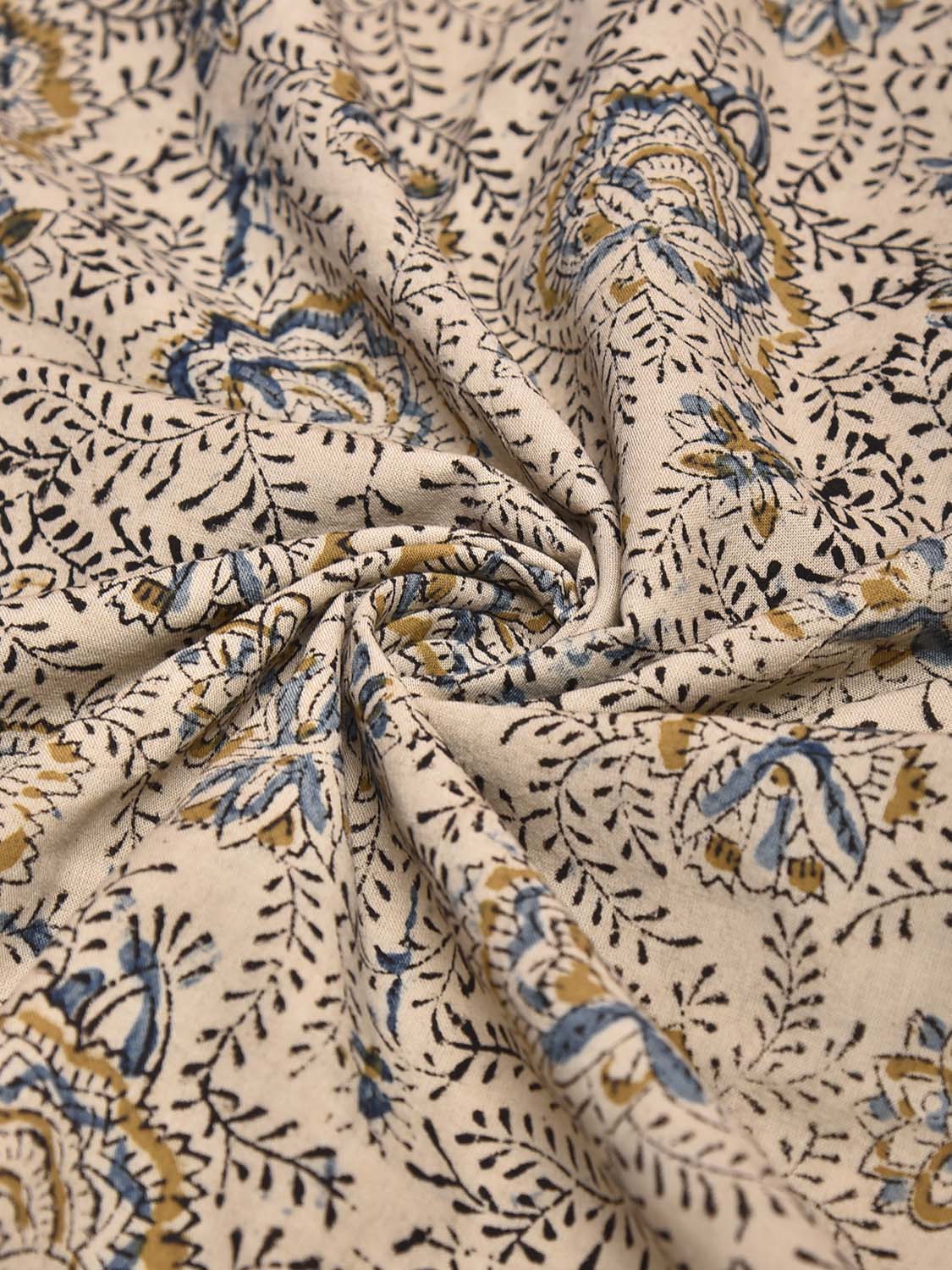 Cream Kalamkari Block Print Cotton Blouse with Floral Design 1.2mt Length 35 Inches Width BL0073