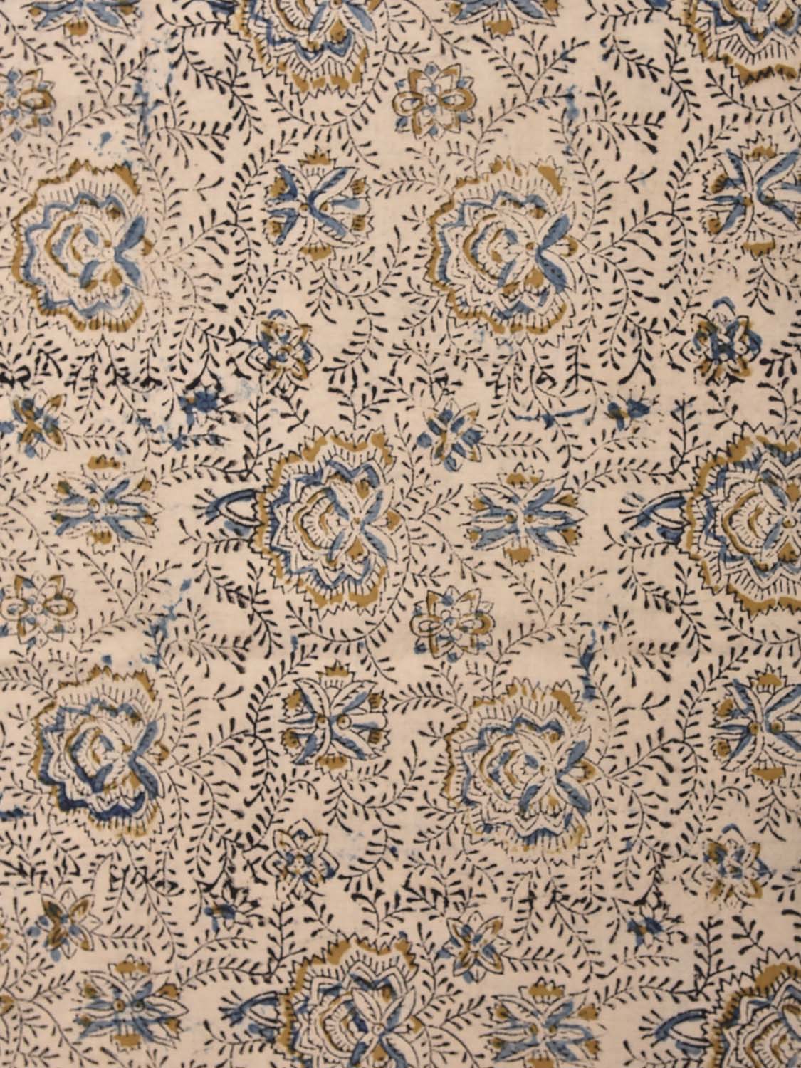 Cream Kalamkari Block Print Cotton Blouse with Floral Design 1.2mt Length 35 Inches Width BL0073