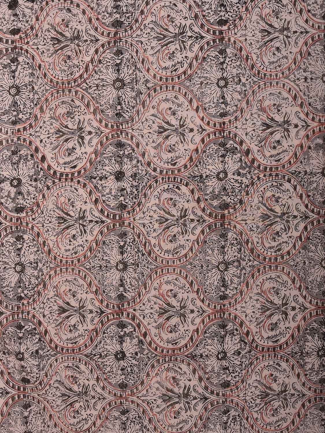 Cream and Light Grey Kalamkari Block Print Cotton Blouse with Floral and Grill Design 1.2mt Length 35 Inches Width BL0074