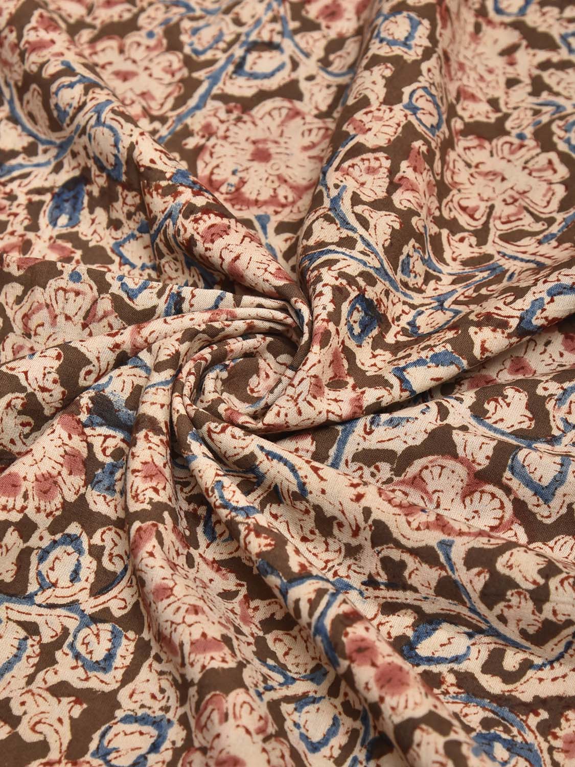 Olive and Light Red Kalamkari Block Print Cotton Blouse with Floral Design 1.2mt Length 35 Inches Width BL0075
