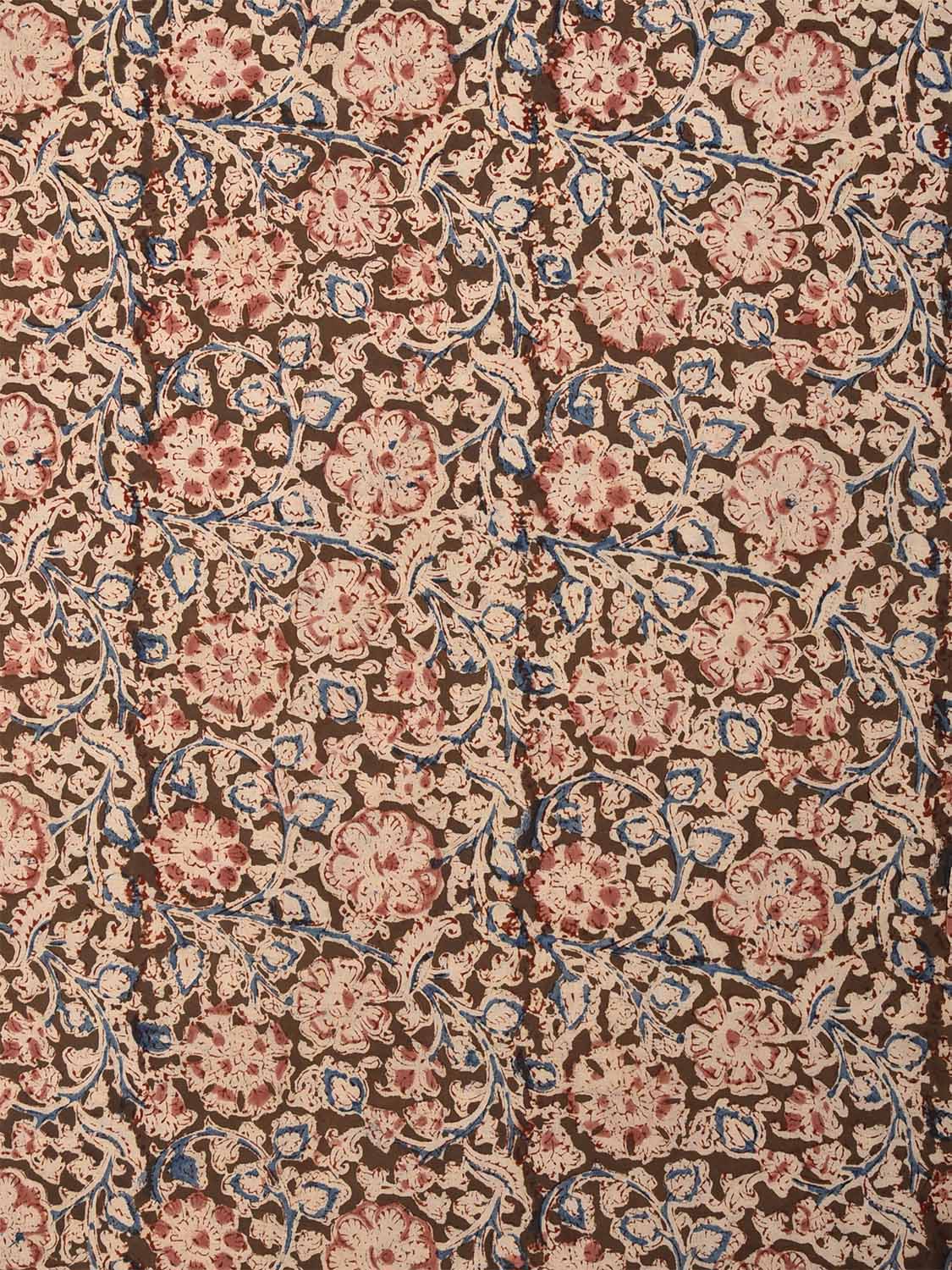 Olive and Light Red Kalamkari Block Print Cotton Blouse with Floral Design 1.2mt Length 35 Inches Width BL0075