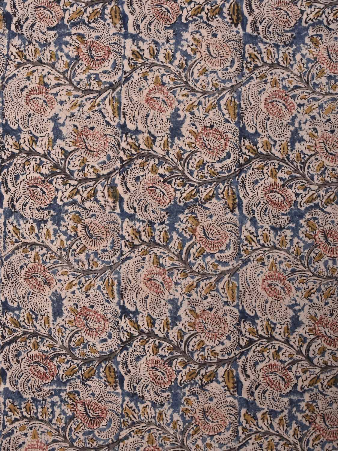 Blue Kalamkari Block Print Cotton Blouse with Floral Design 1.2mt Length 35 Inches Width BL0076