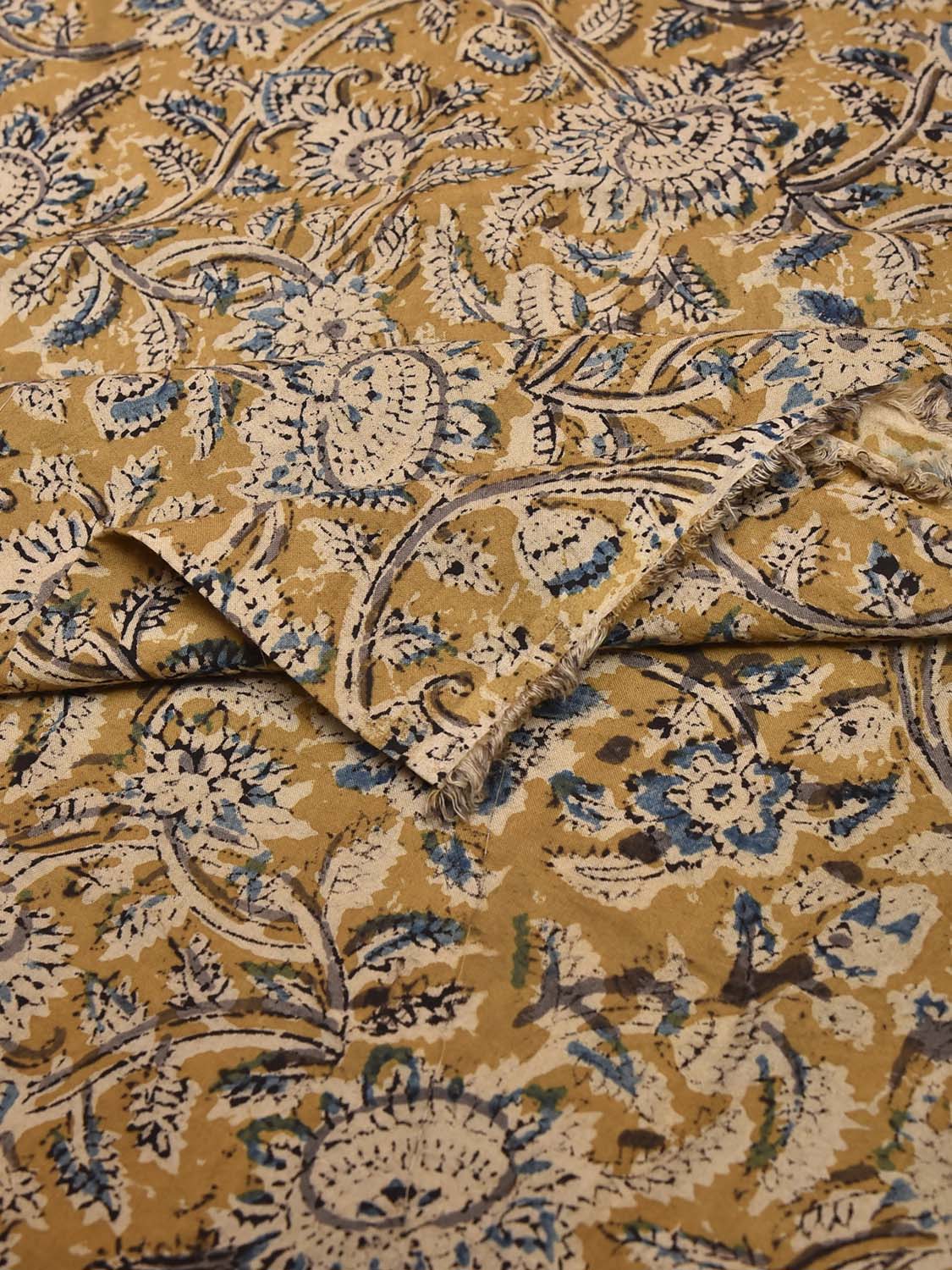 Mustard Kalamkari Block Print Cotton Blouse with Floral Design 1.2mt Length 35 Inches Width BL0077
