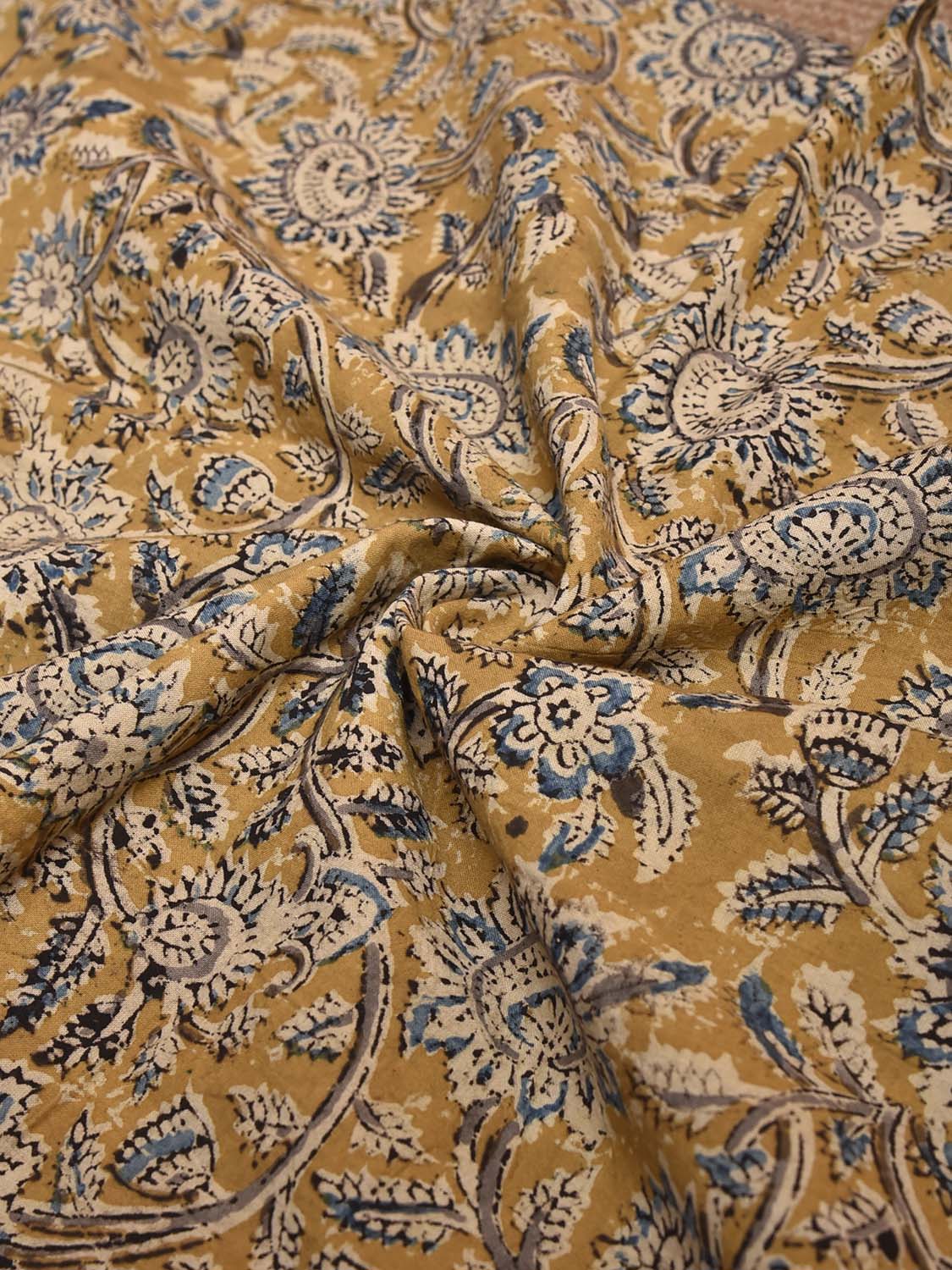 Mustard Kalamkari Block Print Cotton Blouse with Floral Design 1.2mt Length 35 Inches Width BL0077