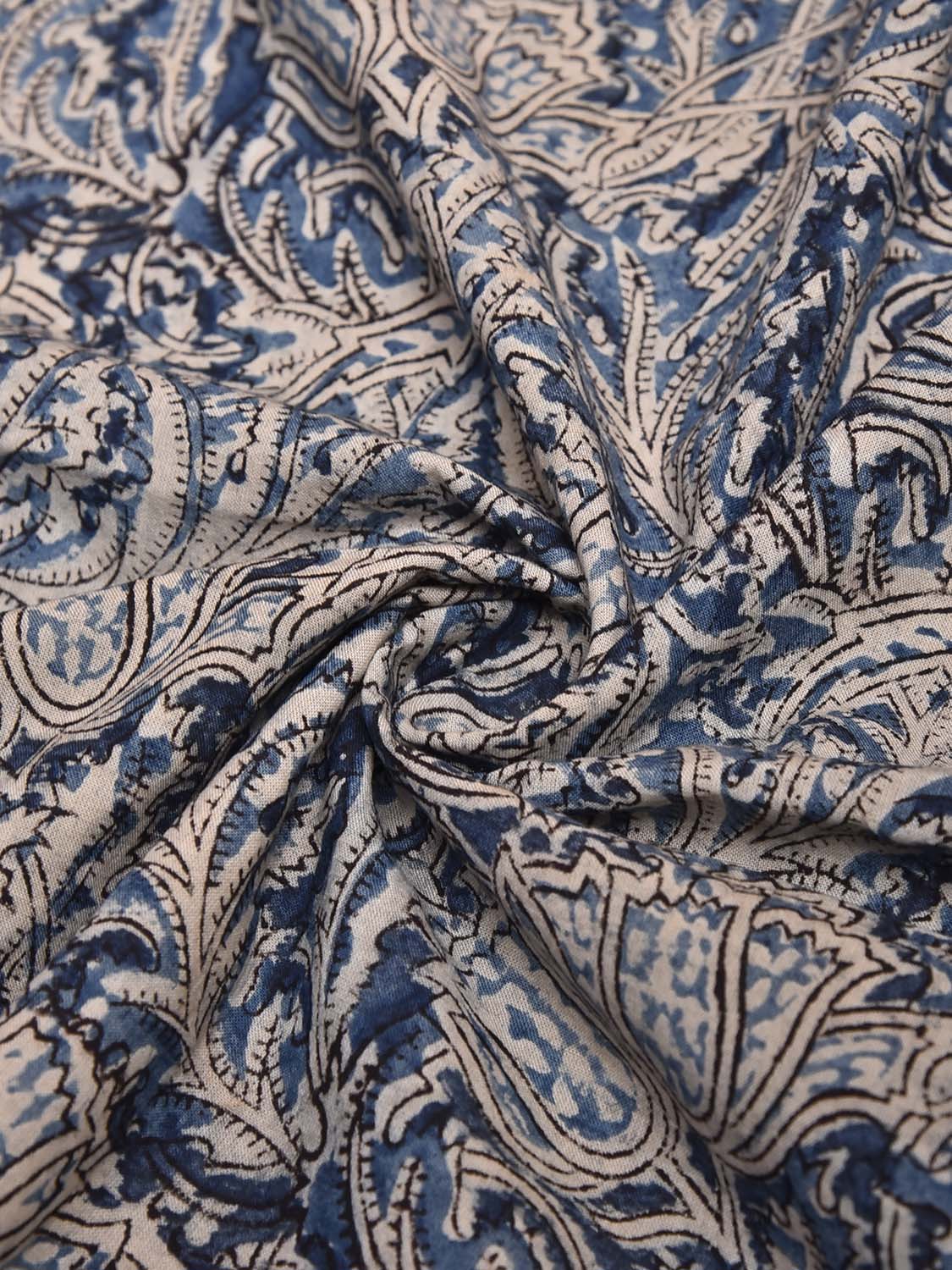 Blue Kalamkari Block Print Cotton Blouse with Bell Flowers Design 1.2mt Length 35 Inches Width BL0078