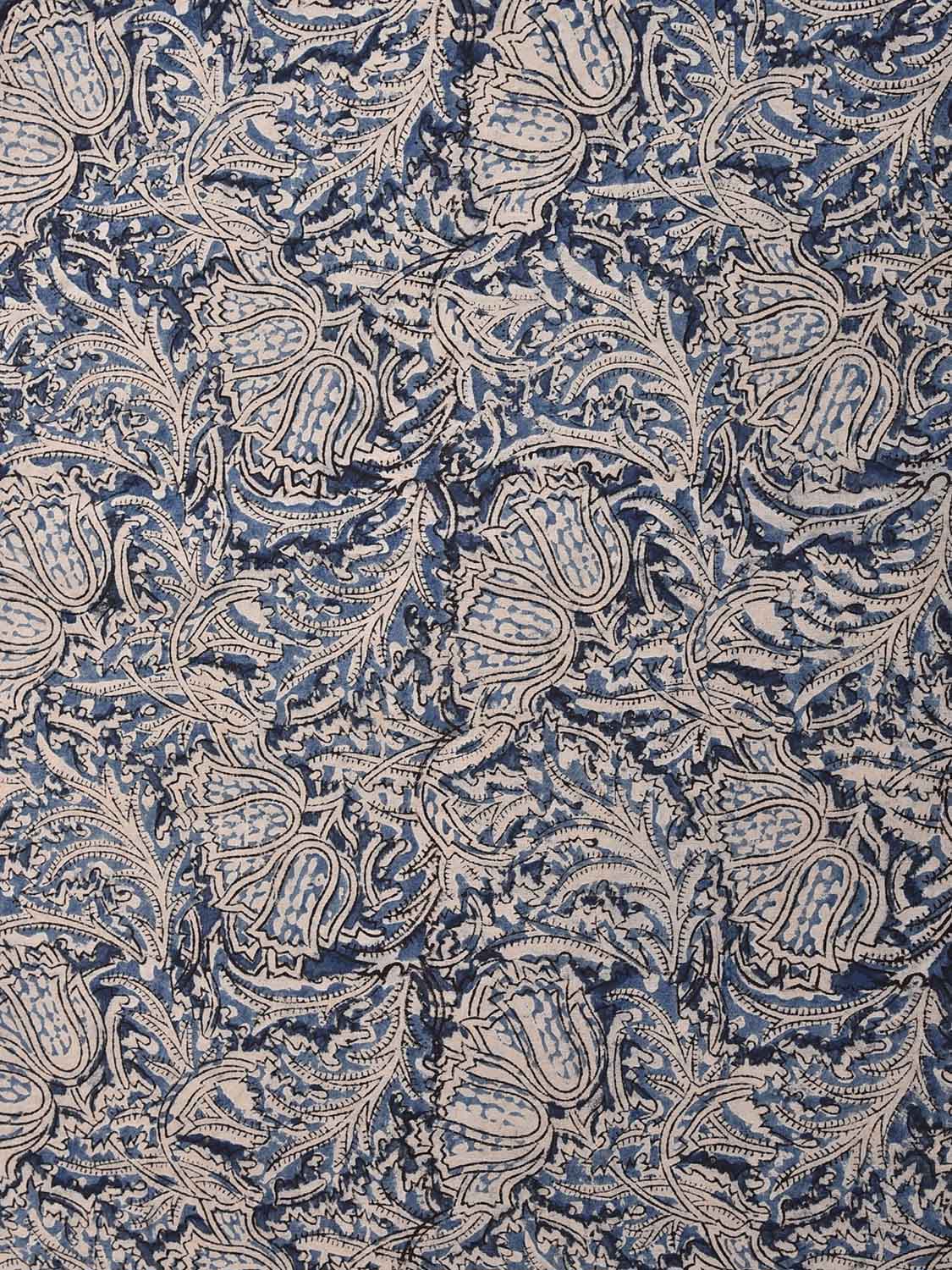 Blue Kalamkari Block Print Cotton Blouse with Bell Flowers Design 1.2mt Length 35 Inches Width BL0078