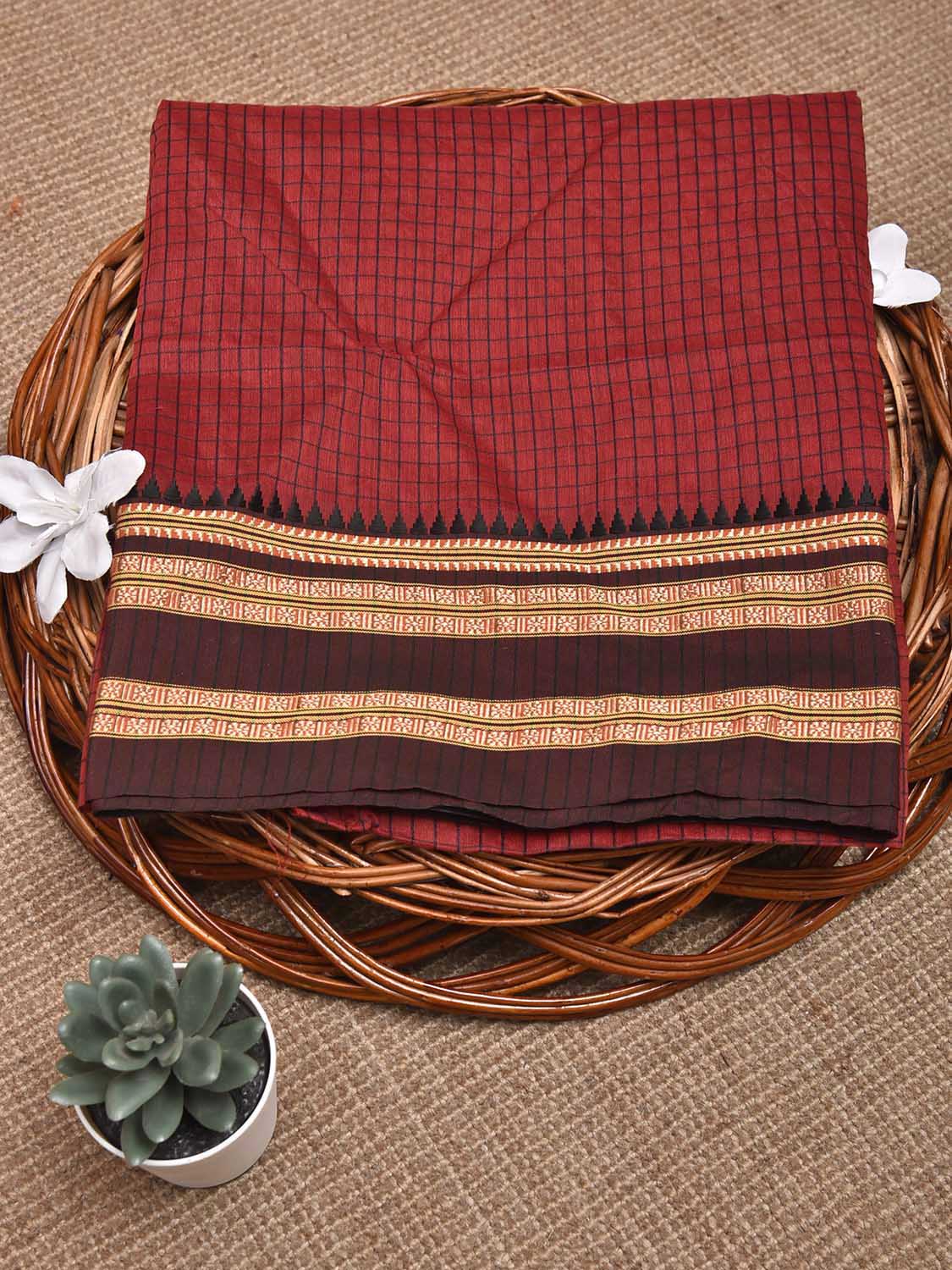 Dark Red and Maroon Bamboo Cotton Blouse with Checks Design Length 80cm Width 44 Inches BL0082