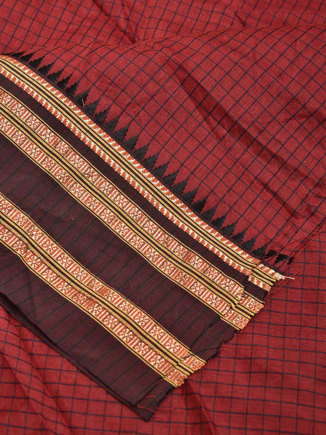 Dark Red and Maroon Bamboo Cotton Blouse with Checks Design Length 80cm Width 44 Inches BL0082