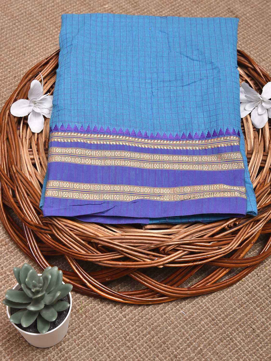 Blue Bamboo Cotton Blouse with Checks Design Length 80cm Width 44 Inches BL0087