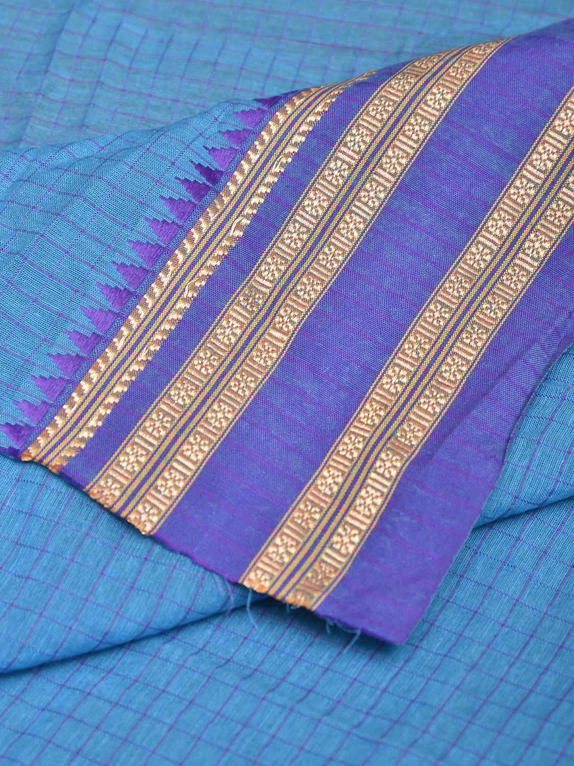 Blue Bamboo Cotton Blouse with Checks Design Length 80cm Width 44 Inches BL0087