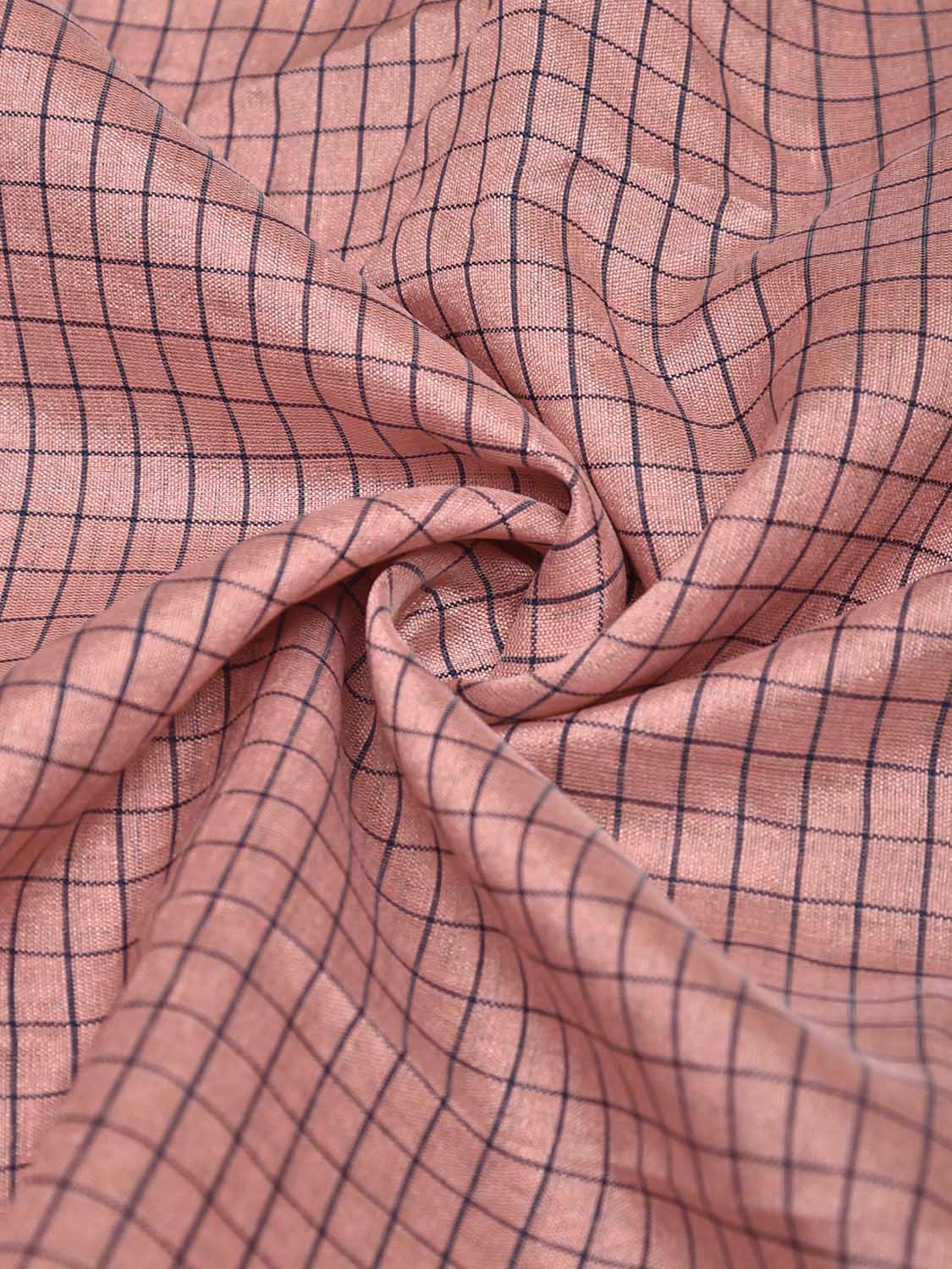 Peach and Dark Blue Bamboo Cotton Blouse with Checks Design Length 80cm Width 44 Inches BL0088