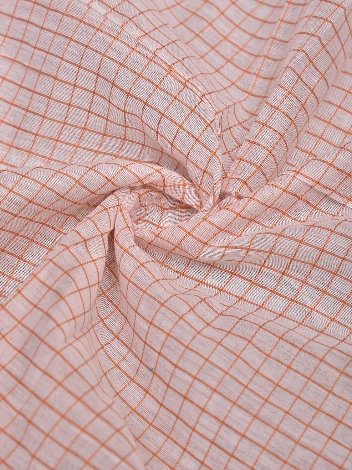 White and Orange Bamboo Cotton Blouse with Checks Design Length 80cm Width 44 Inches BL0091