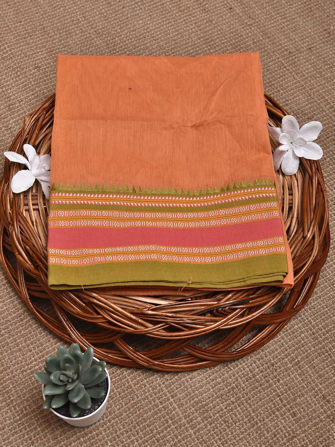 Light Orange and Green Bamboo Cotton Blouse with Plain Design Length 80cm Width 44 Inches BL0093