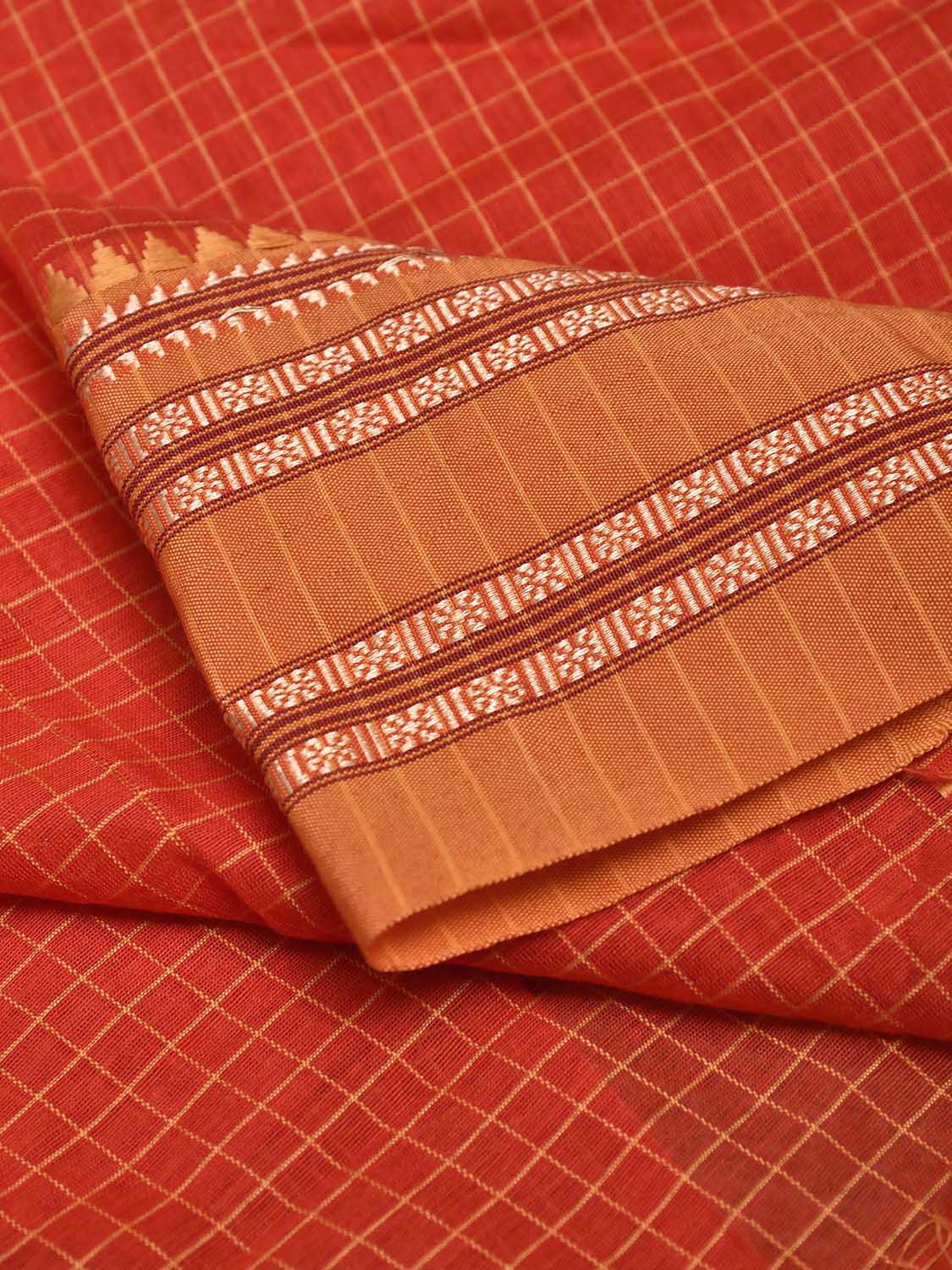 Red and Orange Bamboo Cotton Blouse with Checks Design Length 76cm Width 44 Inches BL0094