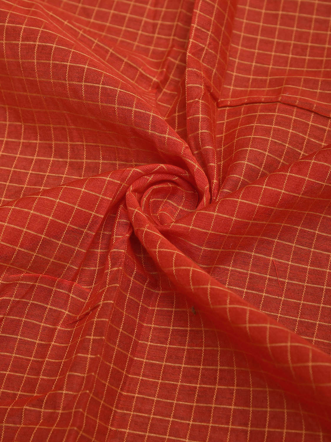 Red and Orange Bamboo Cotton Blouse with Checks Design Length 76cm Width 44 Inches BL0094