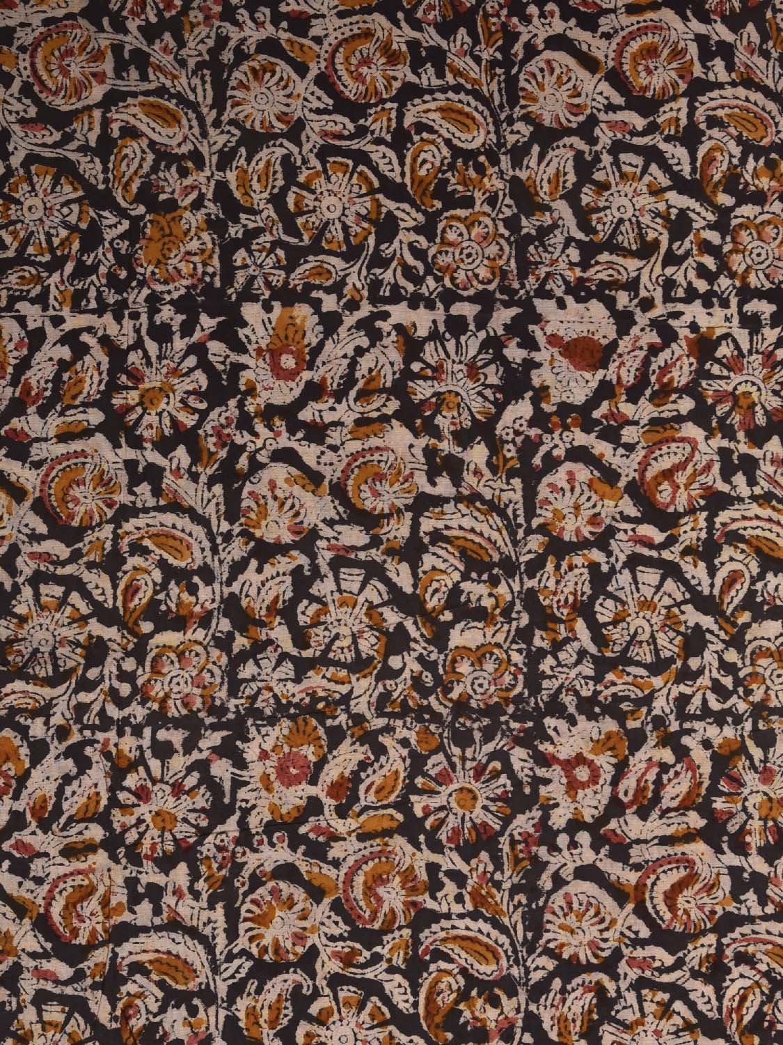 Black and Yellow Kalamkari Block Print Cotton Blouse with Floral Design Length 1mt Width 44 Inches BL0133
