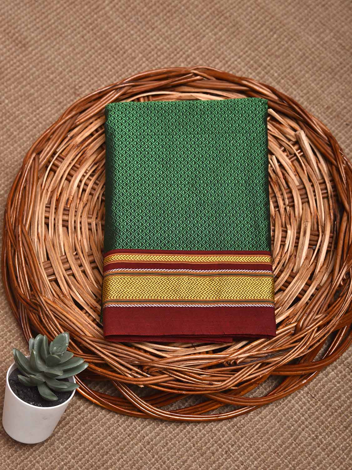 Green and Maroon Jacquard Viscose Blouse with Contrast Border Design Length 1mt Width 31 Inches BL0174