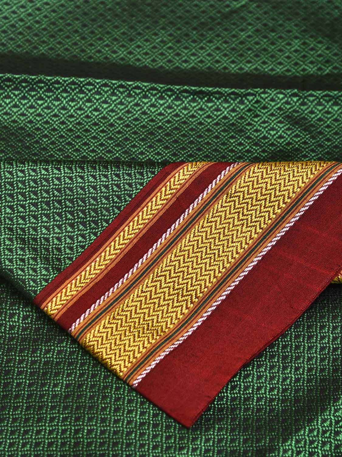 Green and Maroon Jacquard Viscose Blouse with Contrast Border Design Length 1mt Width 31 Inches BL0174