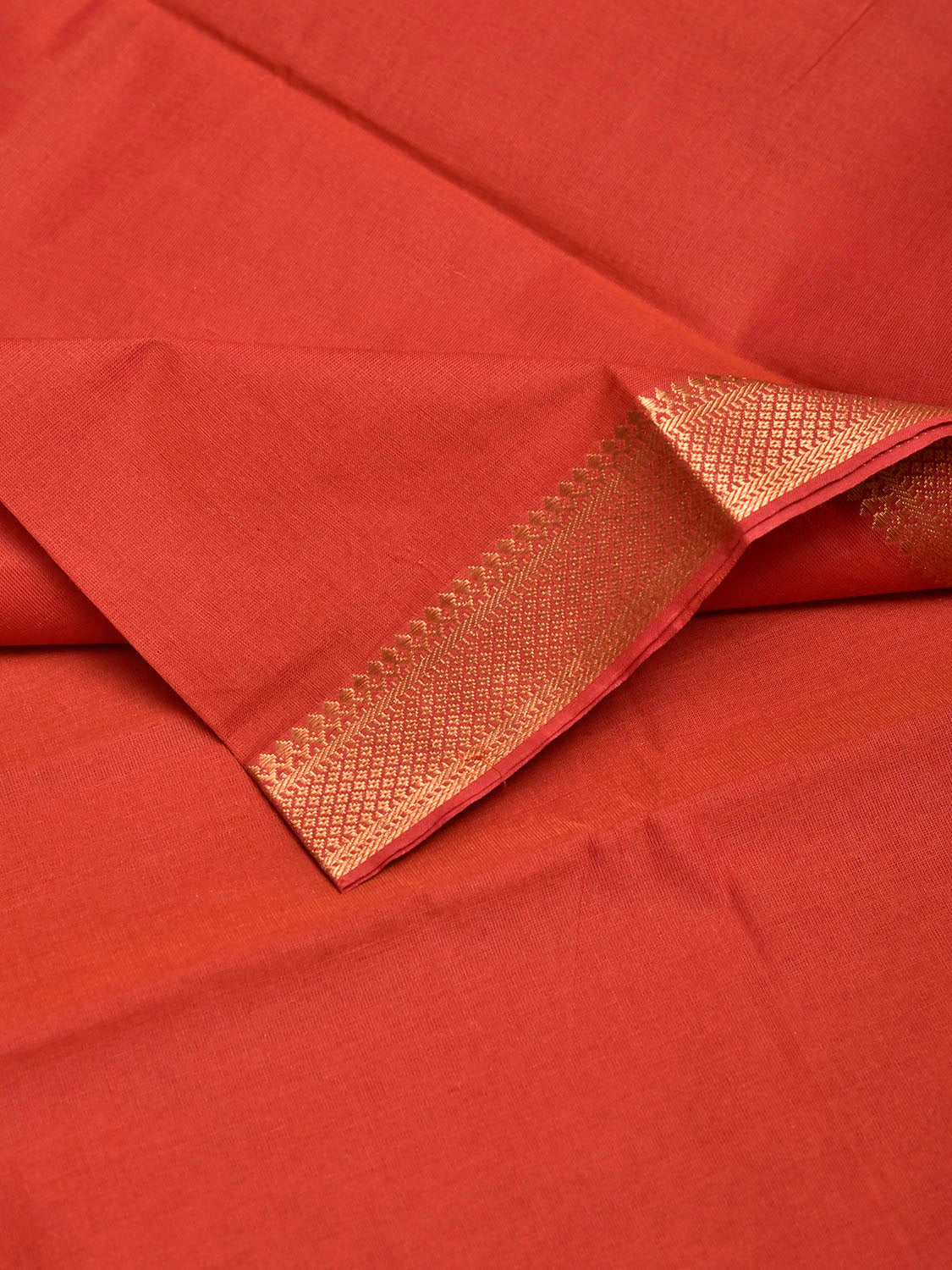 Orange Mangalgiri Cotton Blouse with Zari Border Design Length 1mt Width 44 Inches BL0190