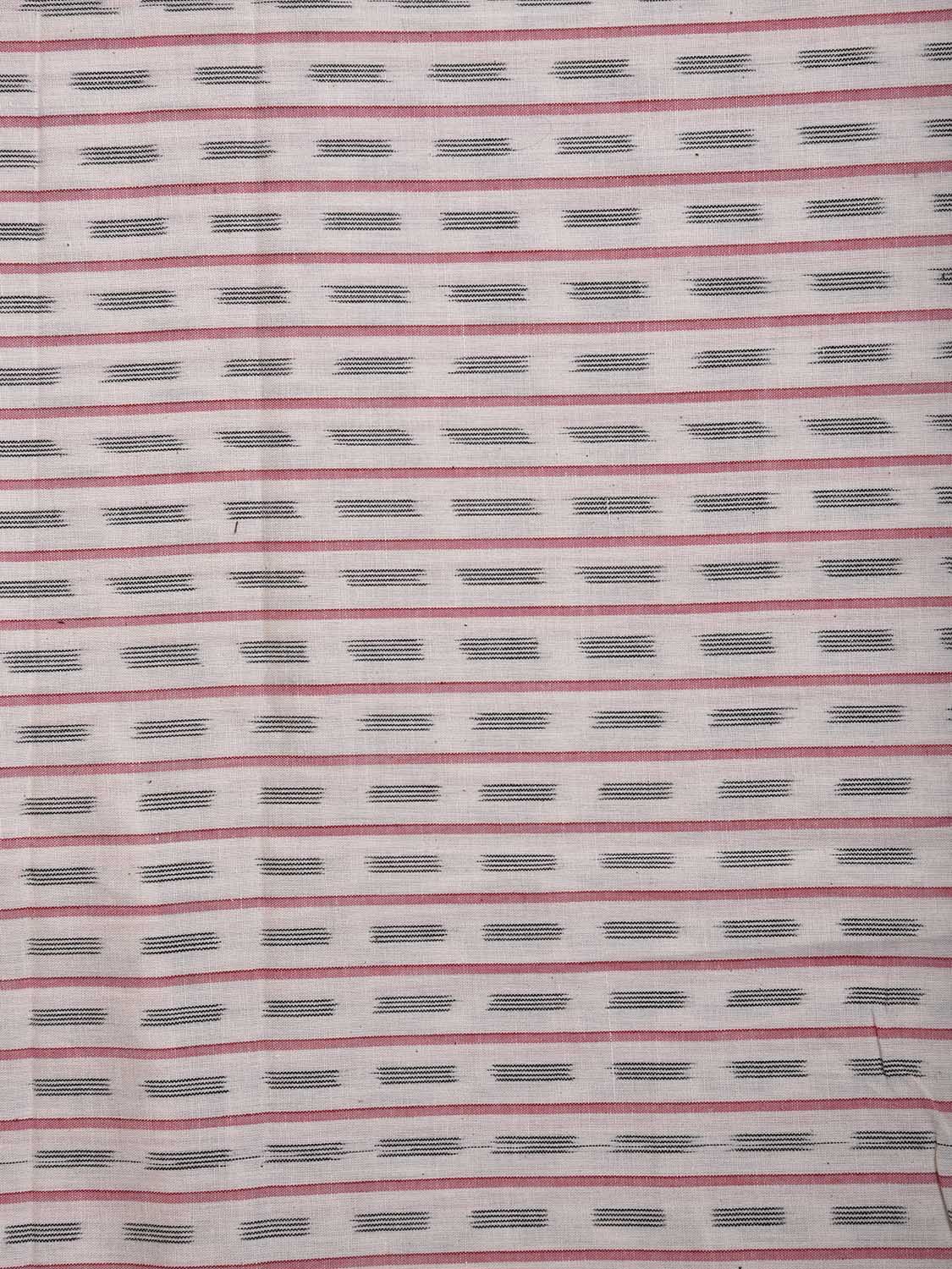 White and Red Pochampally Ikat Cotton Blouse with Strips Design Length 1mt Width 44 Inches BL0196