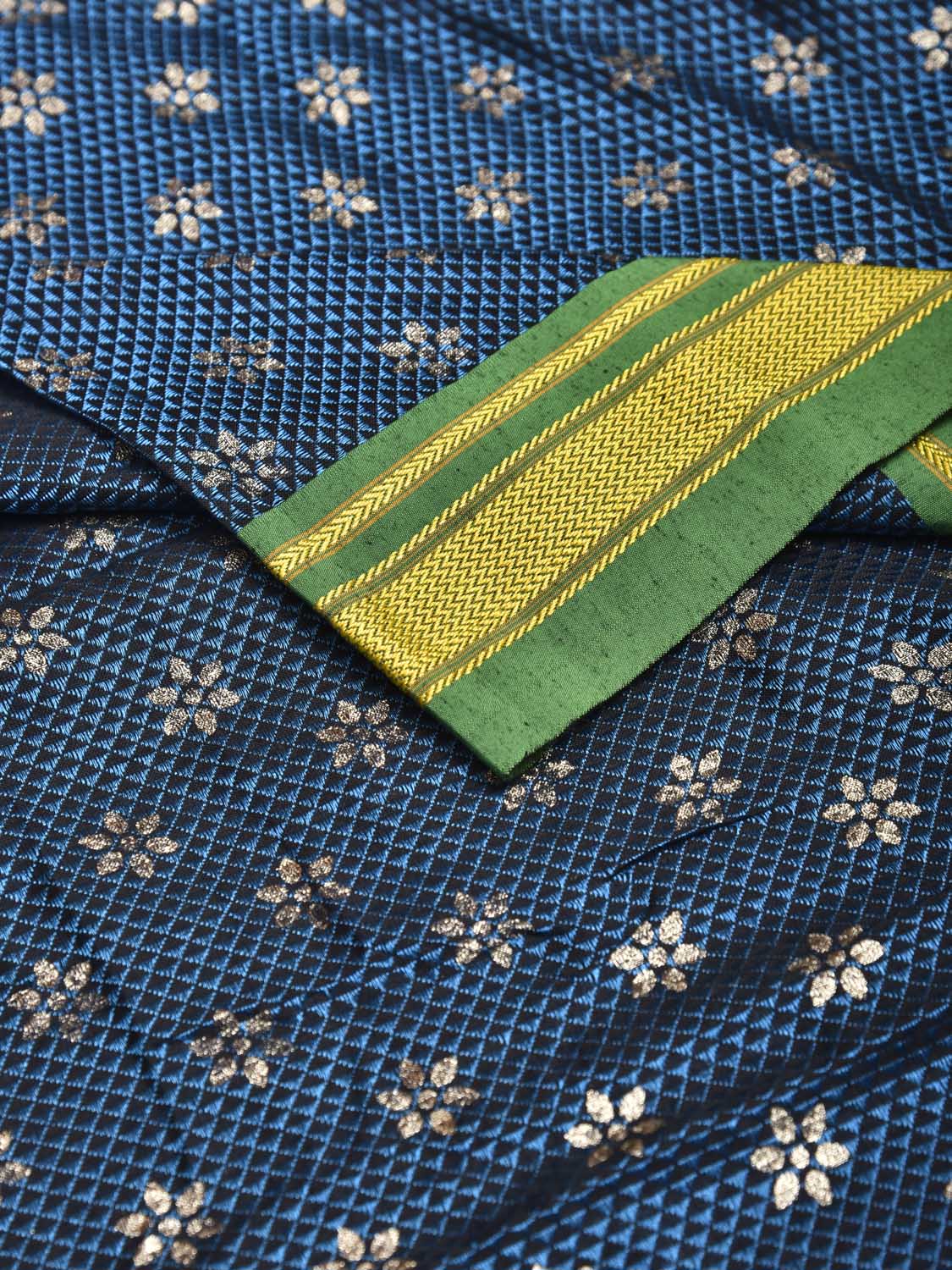 Blue and Green Jacquard Viscose Blouse with Floral Print Design Length 1mt Width 31 Inches BL0200