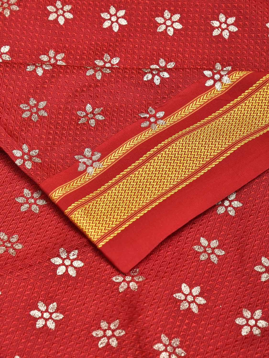 Red Jacquard Viscose Blouse with Floral Print Design Length 1mt Width 31 Inches BL0202