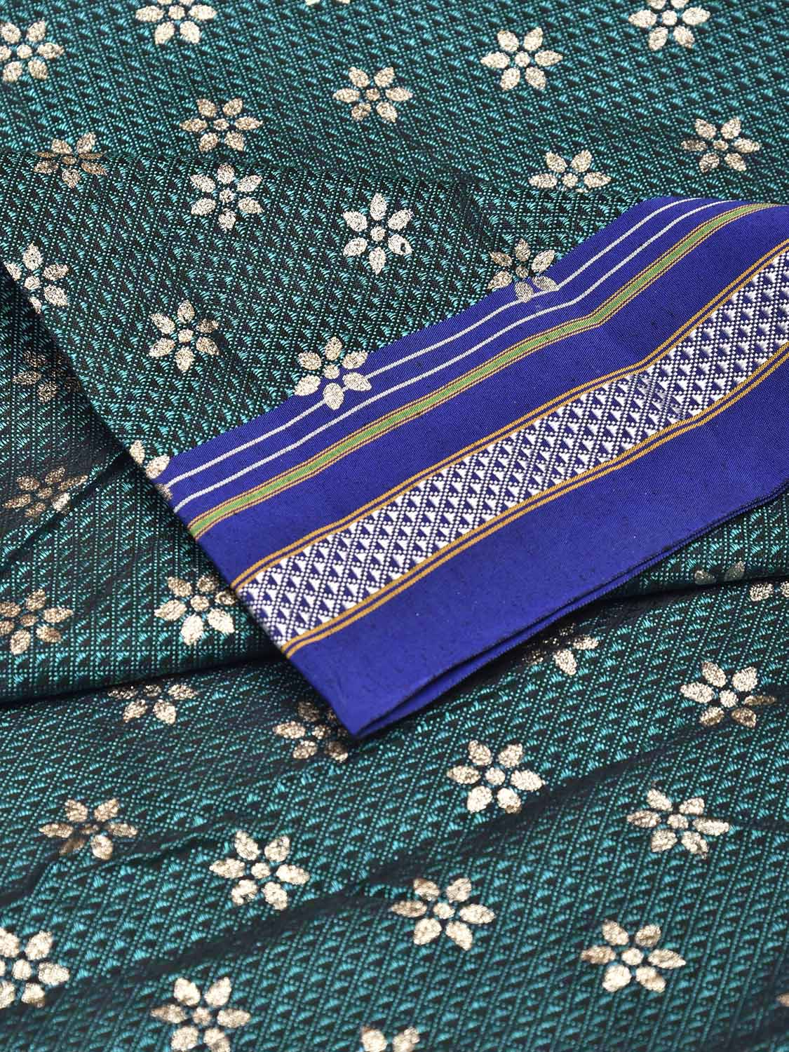 Teal and Blue Jacquard Viscose Blouse with Floral Print Design Length 1mt Width 31 Inches BL0203