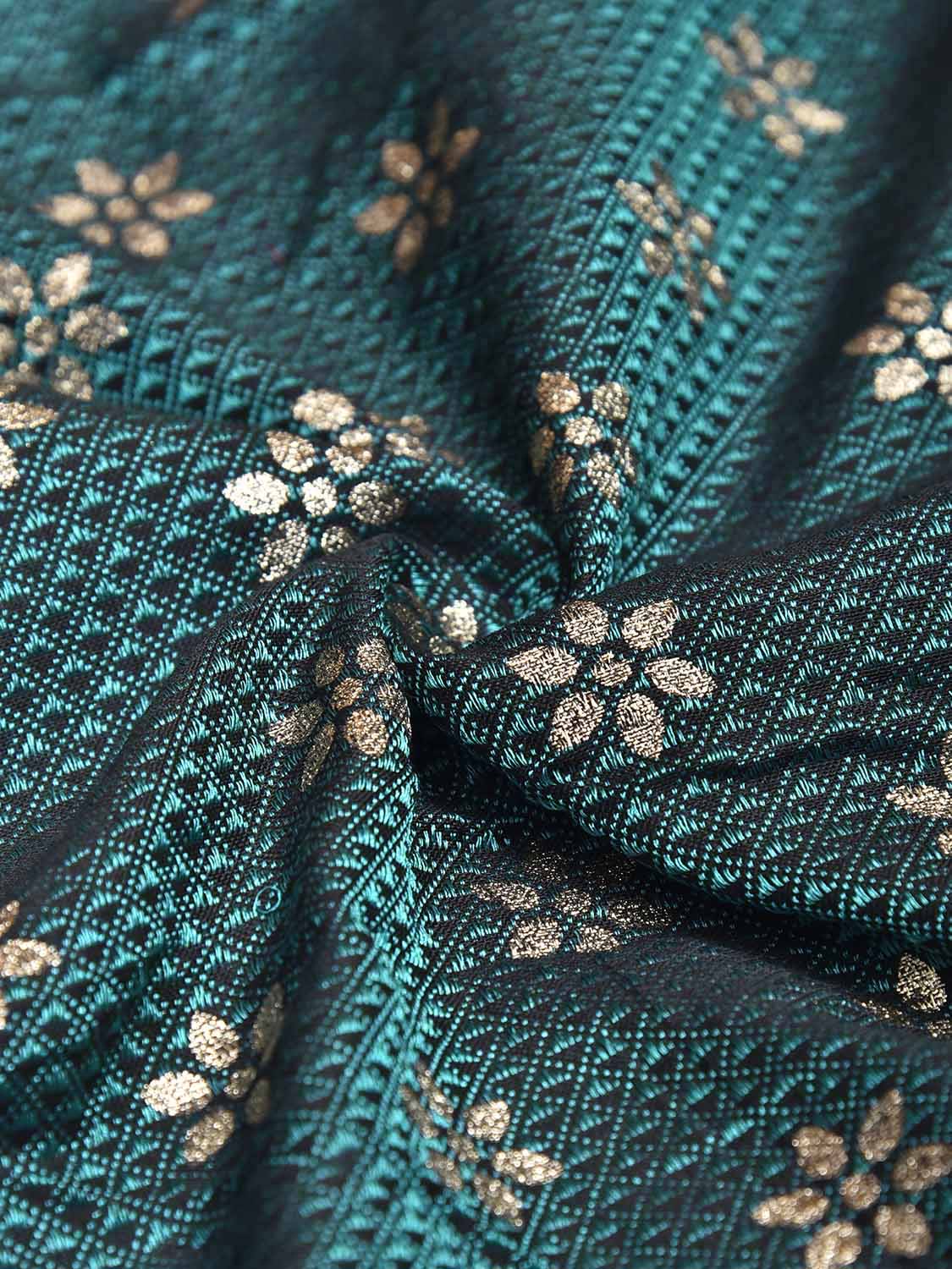 Teal and Blue Jacquard Viscose Blouse with Floral Print Design Length 1mt Width 31 Inches BL0203