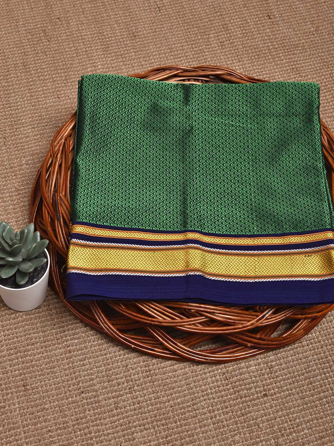 Green and Dark Blue Jacquard Viscose Blouse with Contrast Border Design Length 1mt Width 31 Inches BL0209
