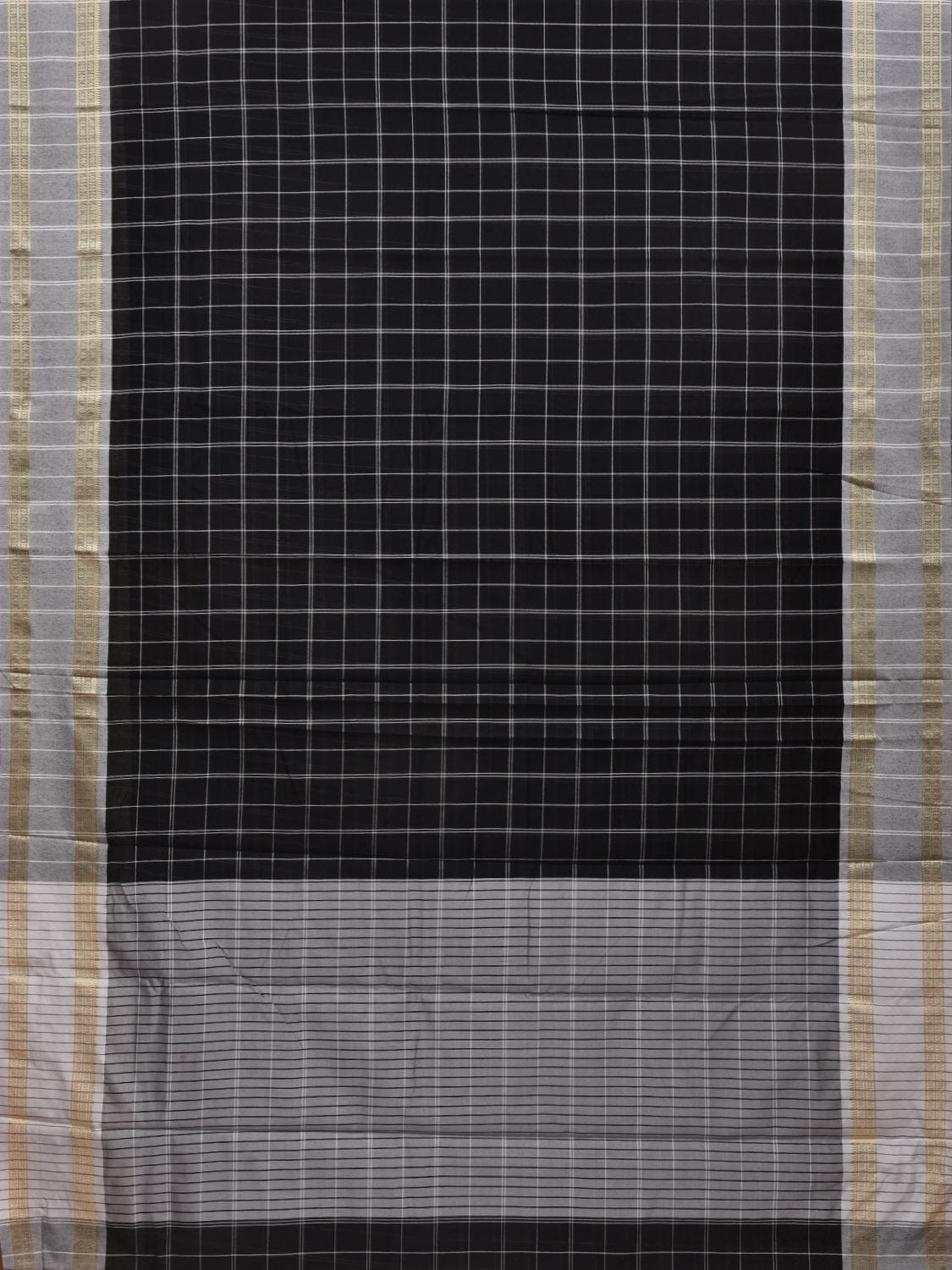 Black and Grey Bamboo Cotton Saree with Checks Design bc0036