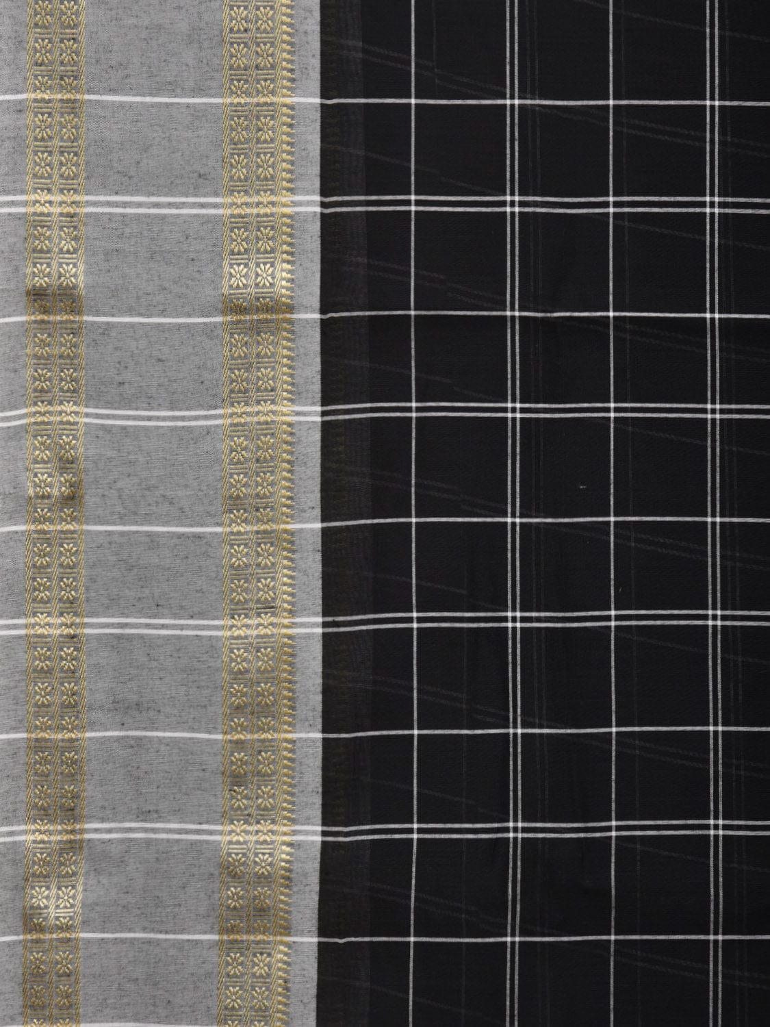 Black and Grey Bamboo Cotton Saree with Checks Design bc0036