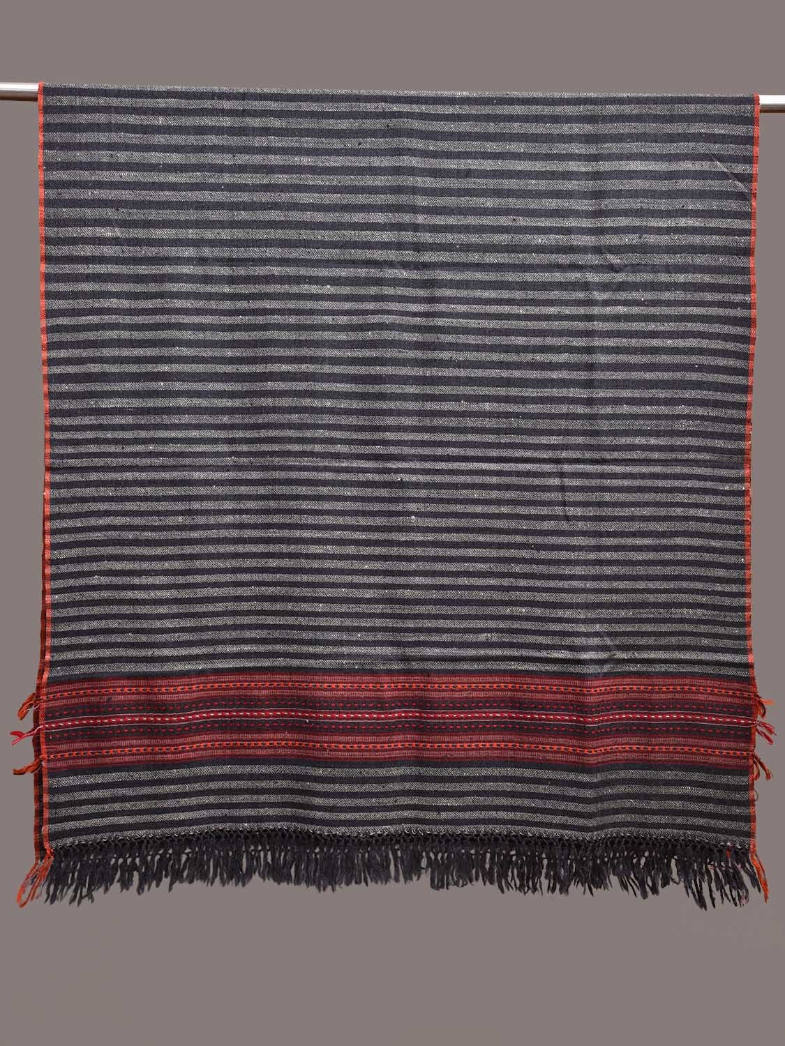 Black and Grey Woolen Shawl with Strips Design ds3661