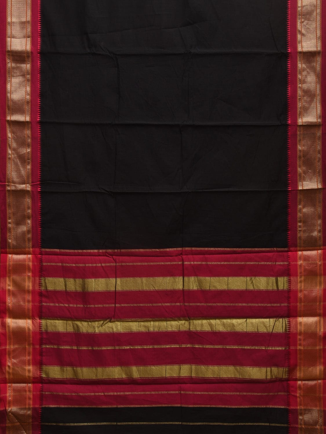 Black and Maroon Bamboo Cotton Plain Saree with Contrast Pallu & Zari Border Design No Blouse bc0311