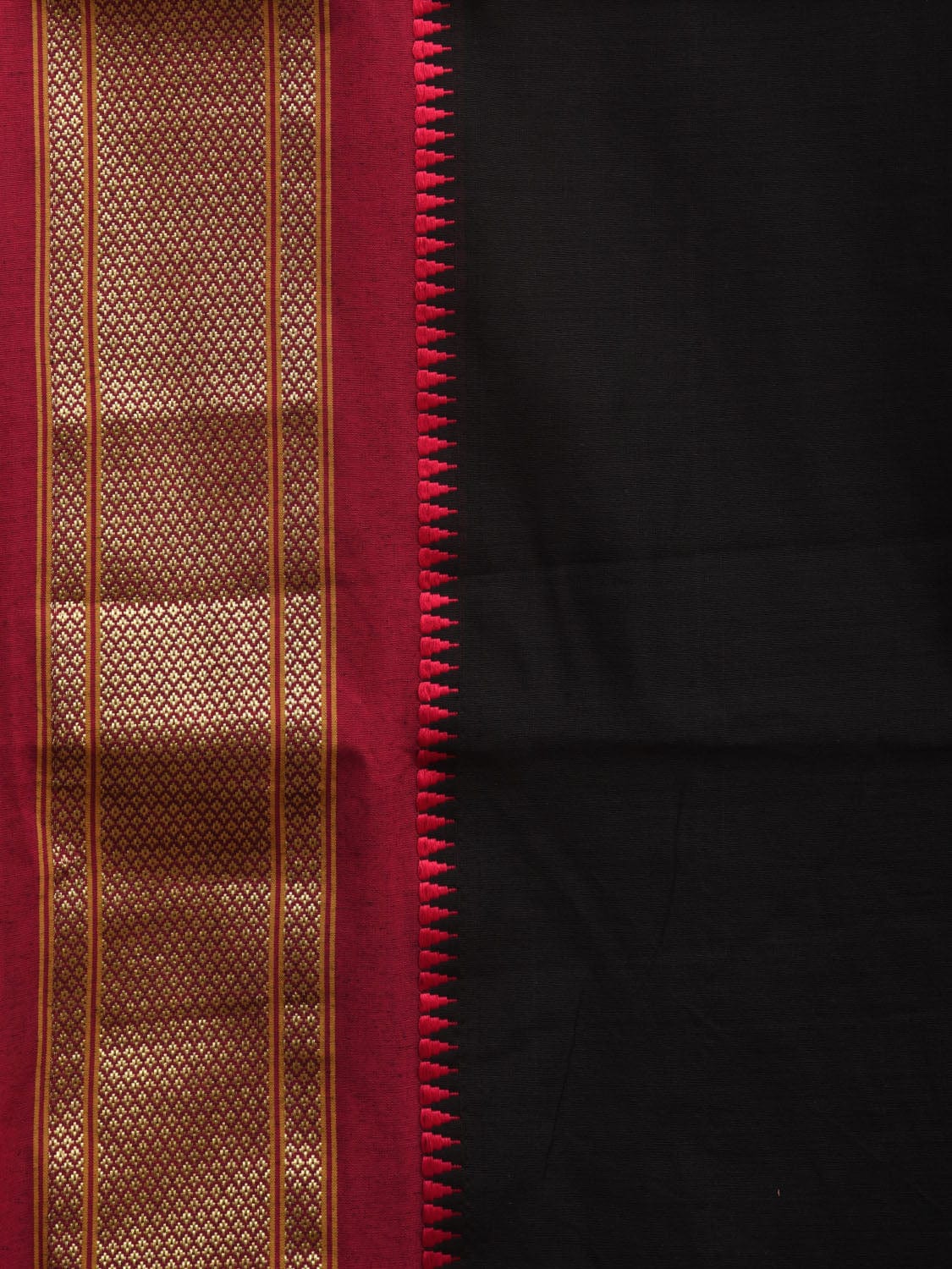 Black and Maroon Bamboo Cotton Plain Saree with Contrast Pallu & Zari Border Design No Blouse bc0311