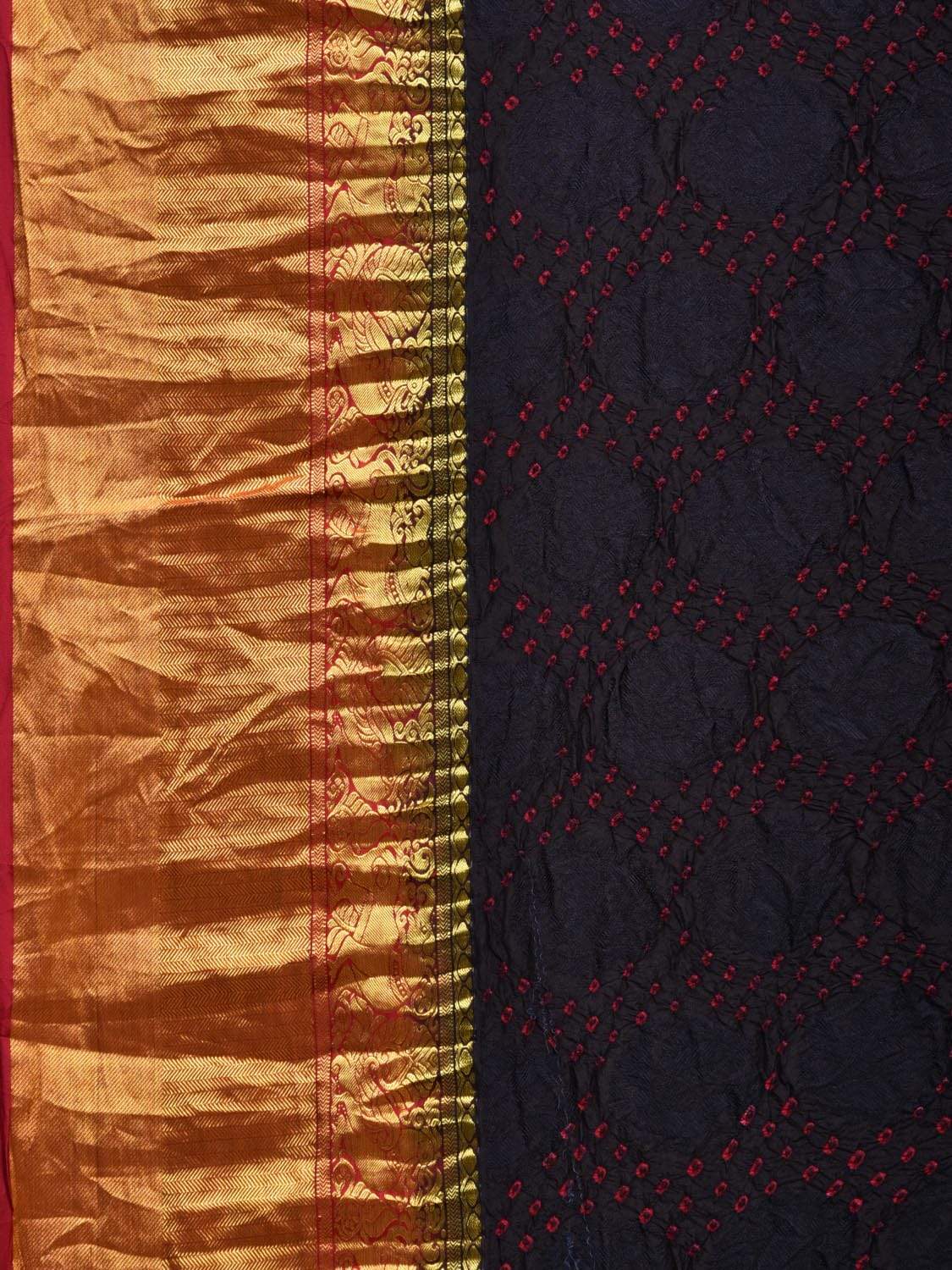 Black and Maroon Bandhani Kanchipuram Silk Handloom Saree with Buta Design bn0253