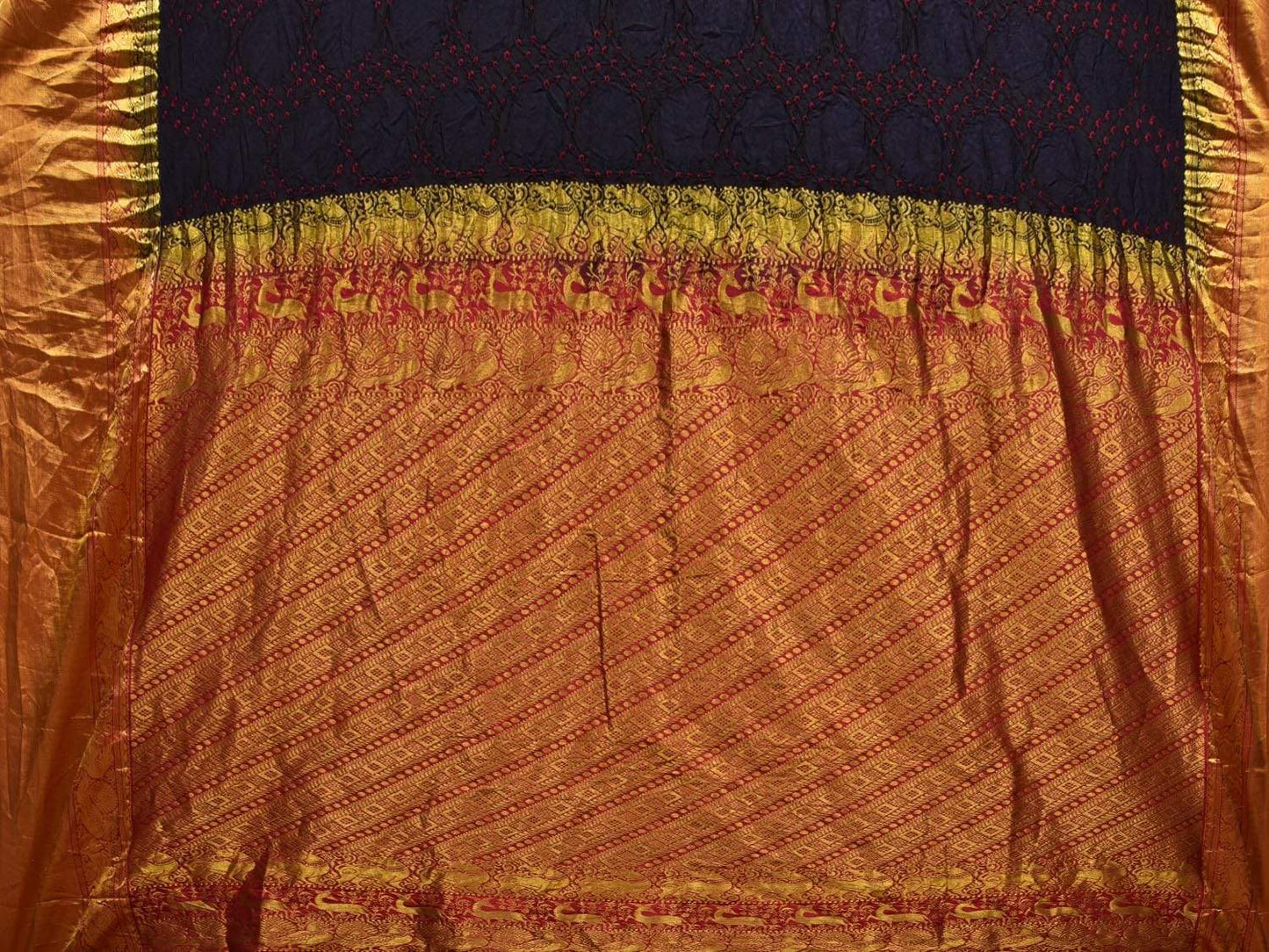 Black and Maroon Bandhani Kanchipuram Silk Handloom Saree with Buta Design bn0253