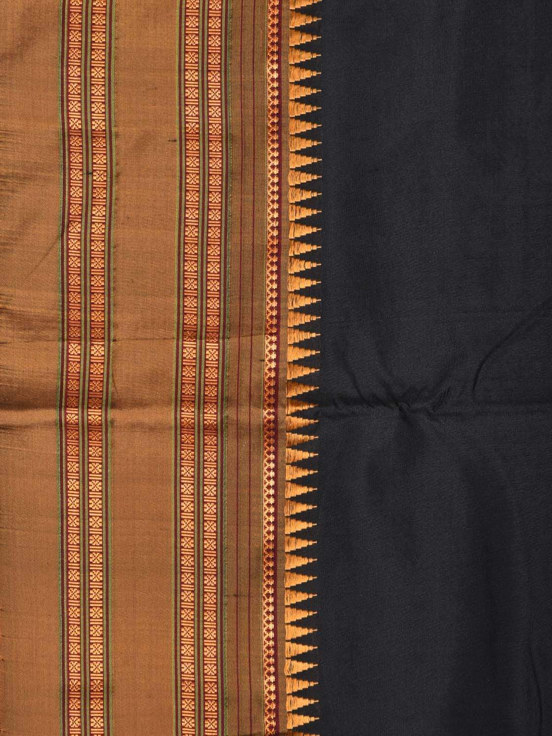 Black and Mustard Narayanpet Silk Handloom Plain Saree with Traditional Border Design No Blouse np0343