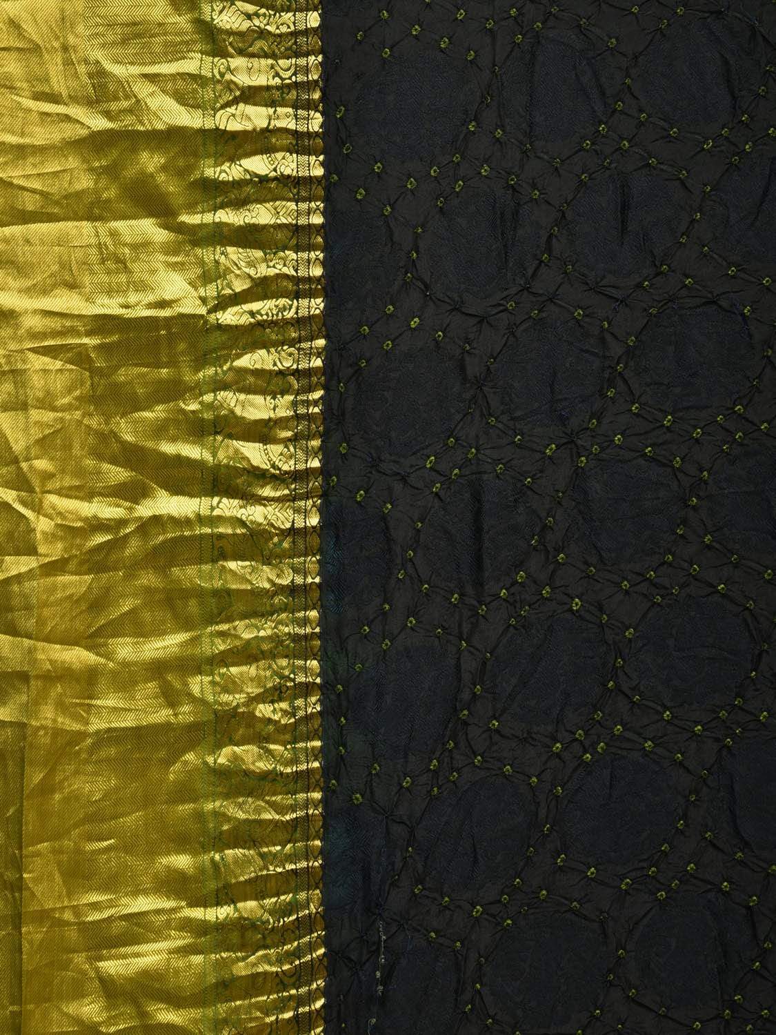 Black and Olive Bandhani Kanchipuram Silk Handloom Saree with Buta Design bn0251