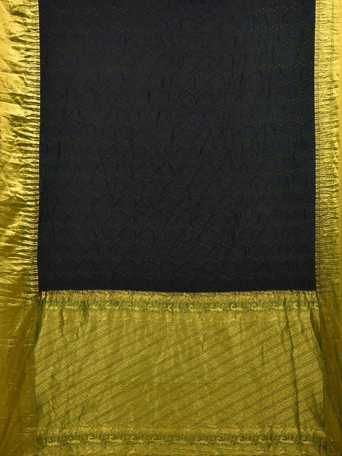 Black and Olive Bandhani Kanchipuram Silk Handloom Saree with Buta Design bn0251