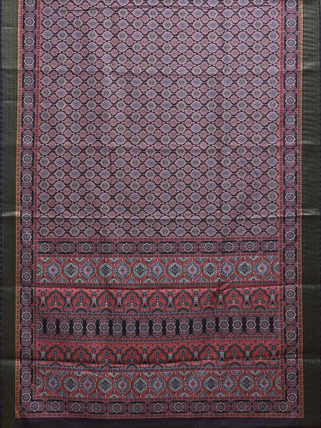 Black and Red Bamboo Cotton Saree with DIgital Print Design bc0845