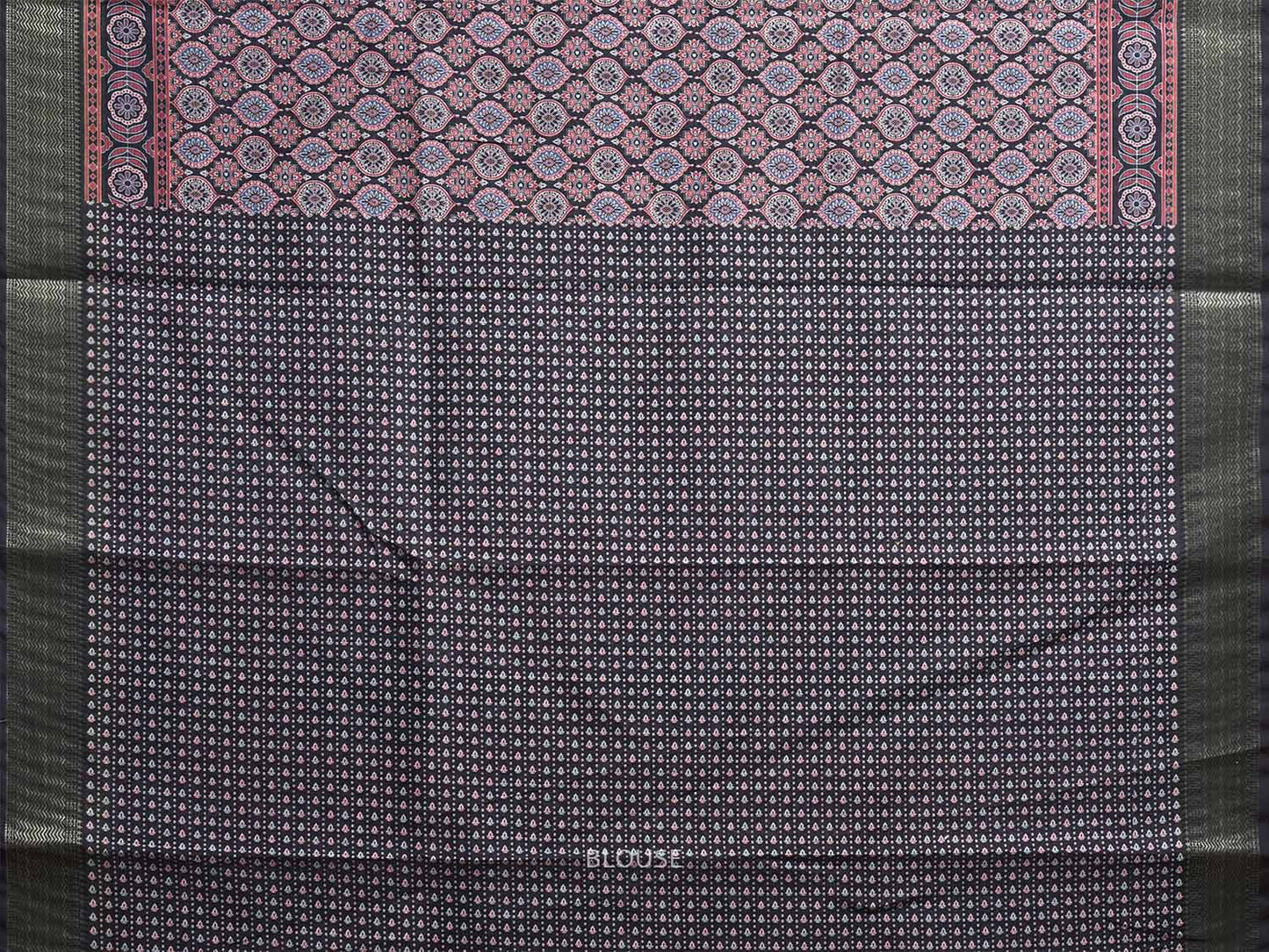 Black and Red Bamboo Cotton Saree with DIgital Print Design bc0845