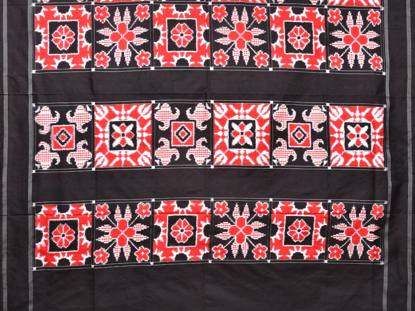 Black and Red Pochampally Double Ikat Silk Handloom Saree with Telia Design i0758